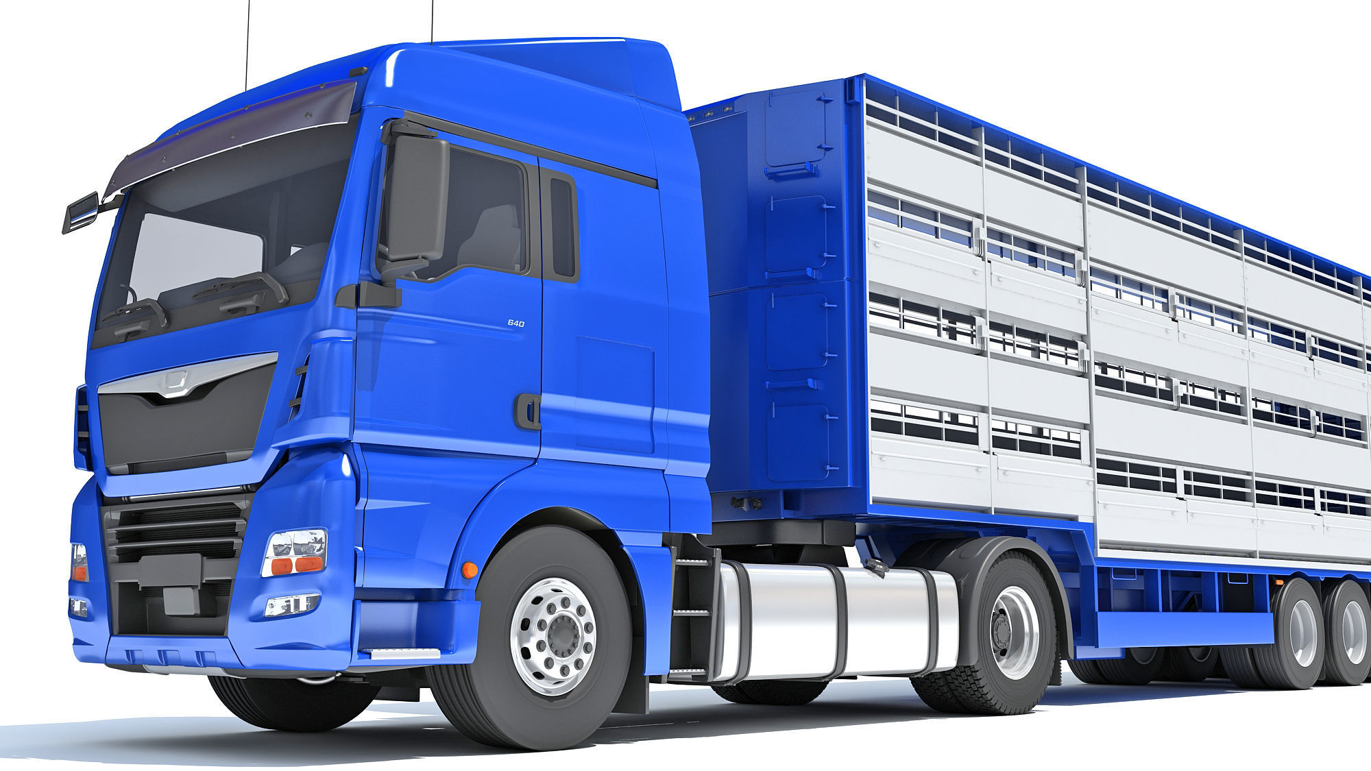 Truck with Animal Transporter Trailer 3D model_12