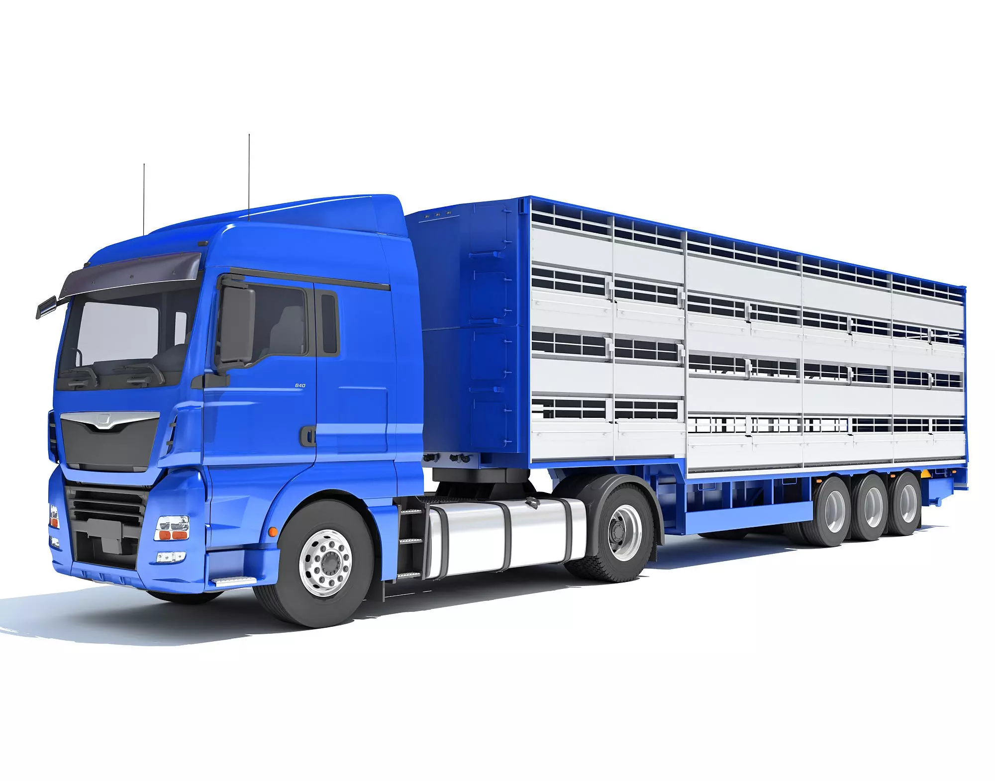 Truck with Animal Transporter Trailer 3D model_0