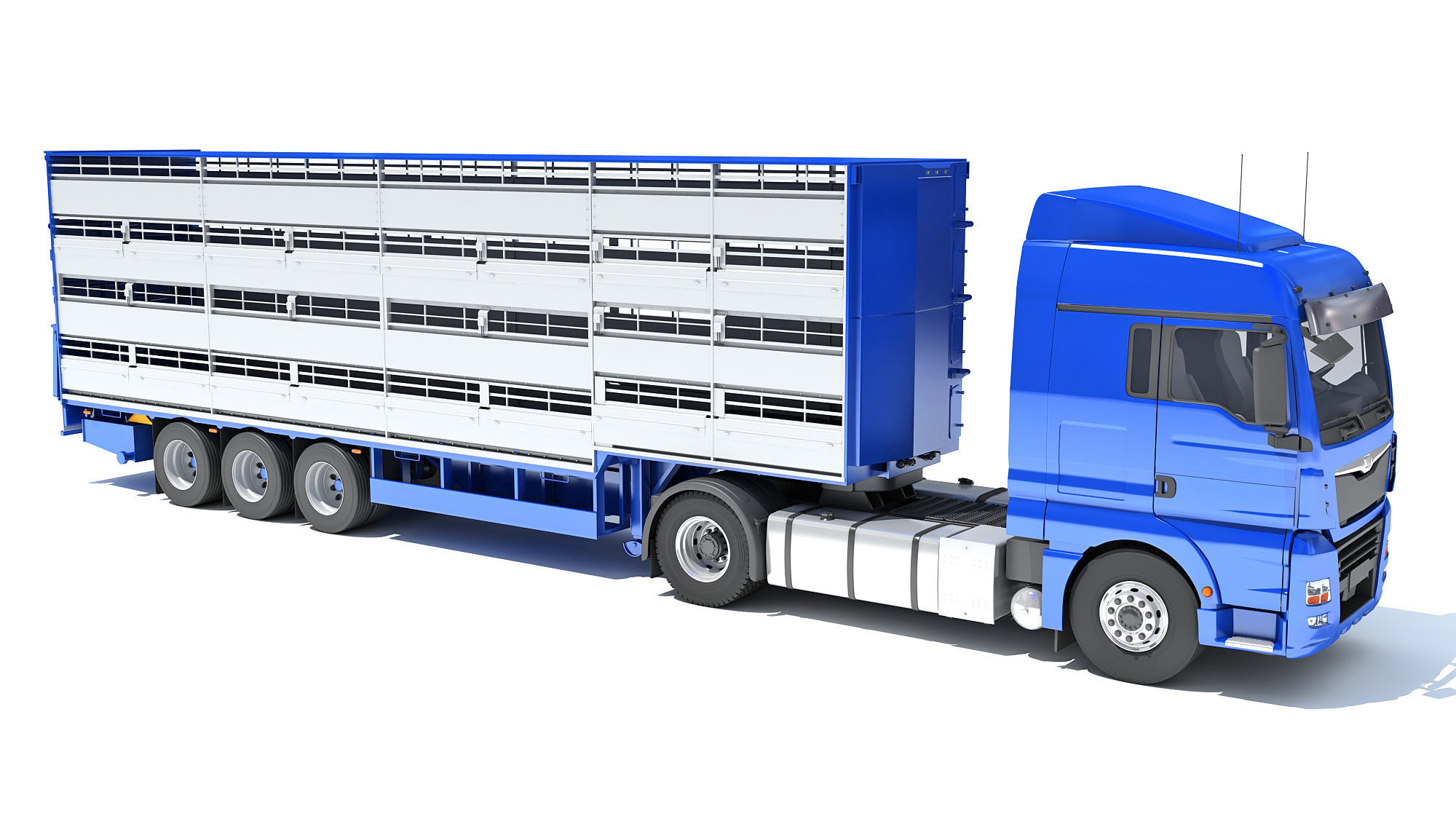 Truck with Animal Transporter Trailer 3D model_7