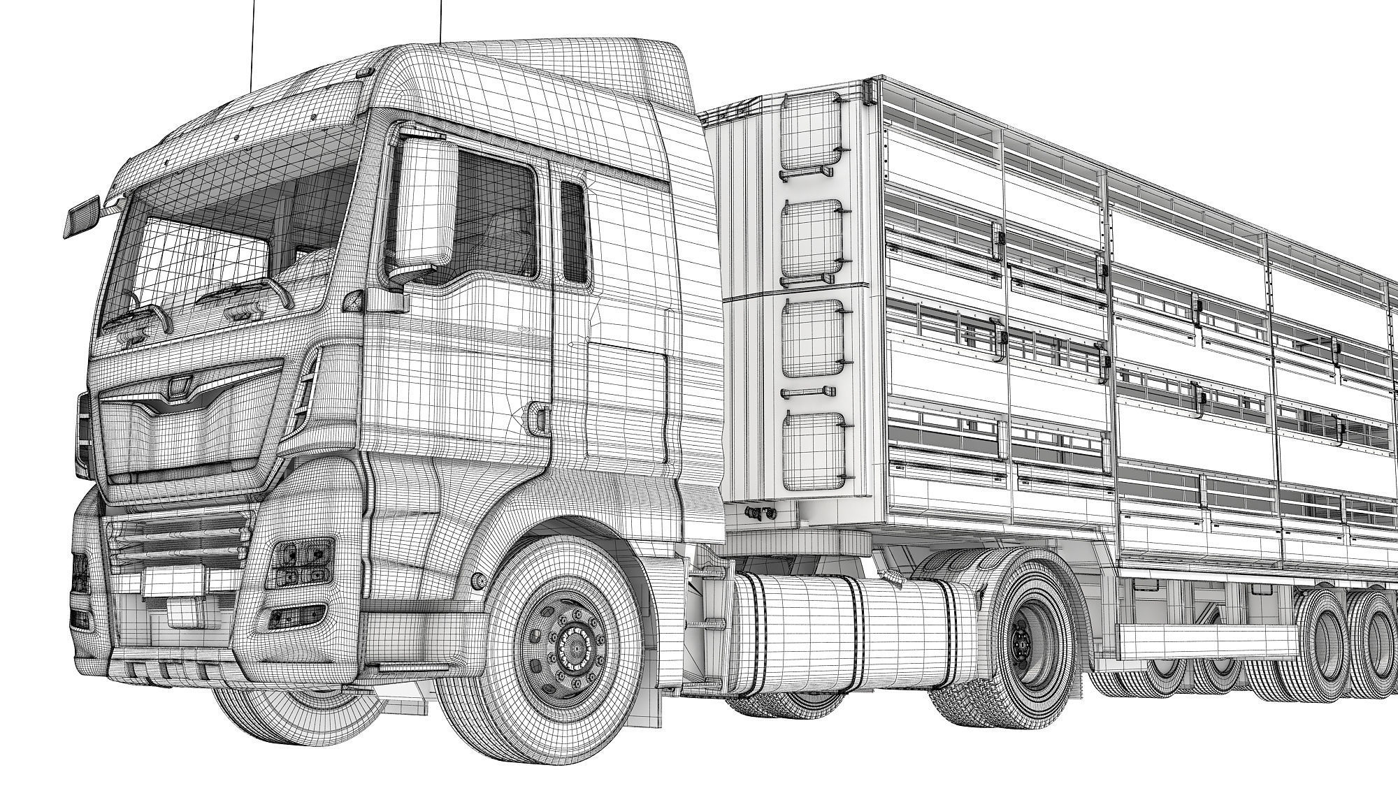 Truck with Animal Transporter Trailer 3D model_20