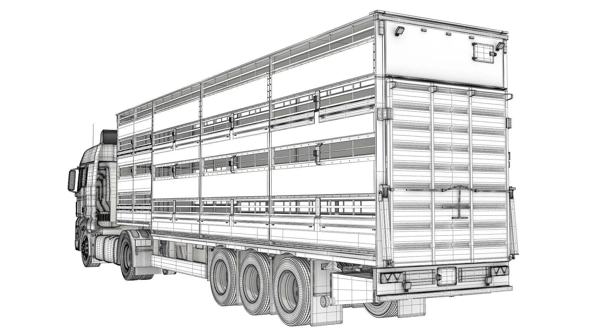 Truck with Animal Transporter Trailer 3D model_17