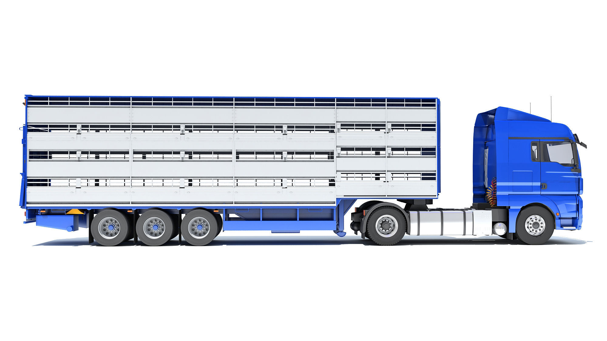 Truck with Animal Transporter Trailer 3D model_5