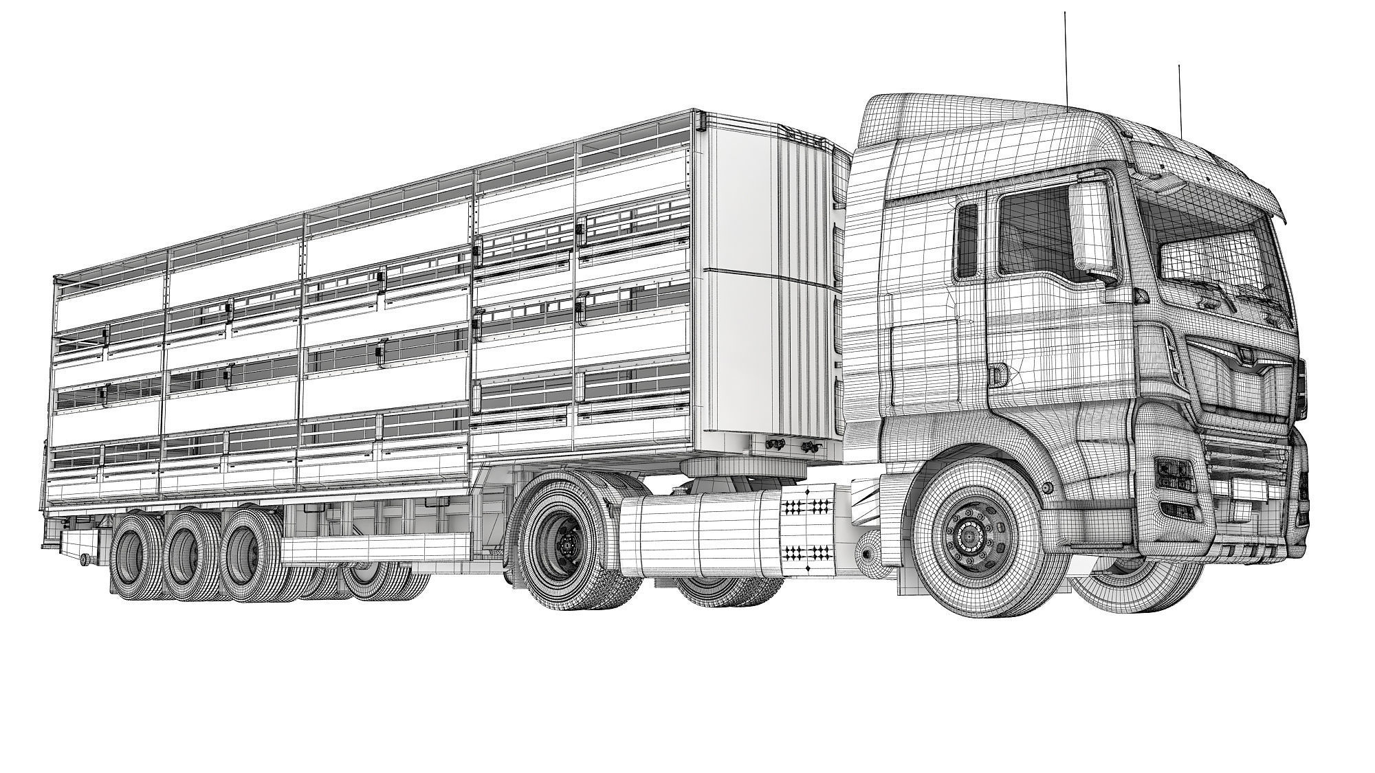 Truck with Animal Transporter Trailer 3D model_19