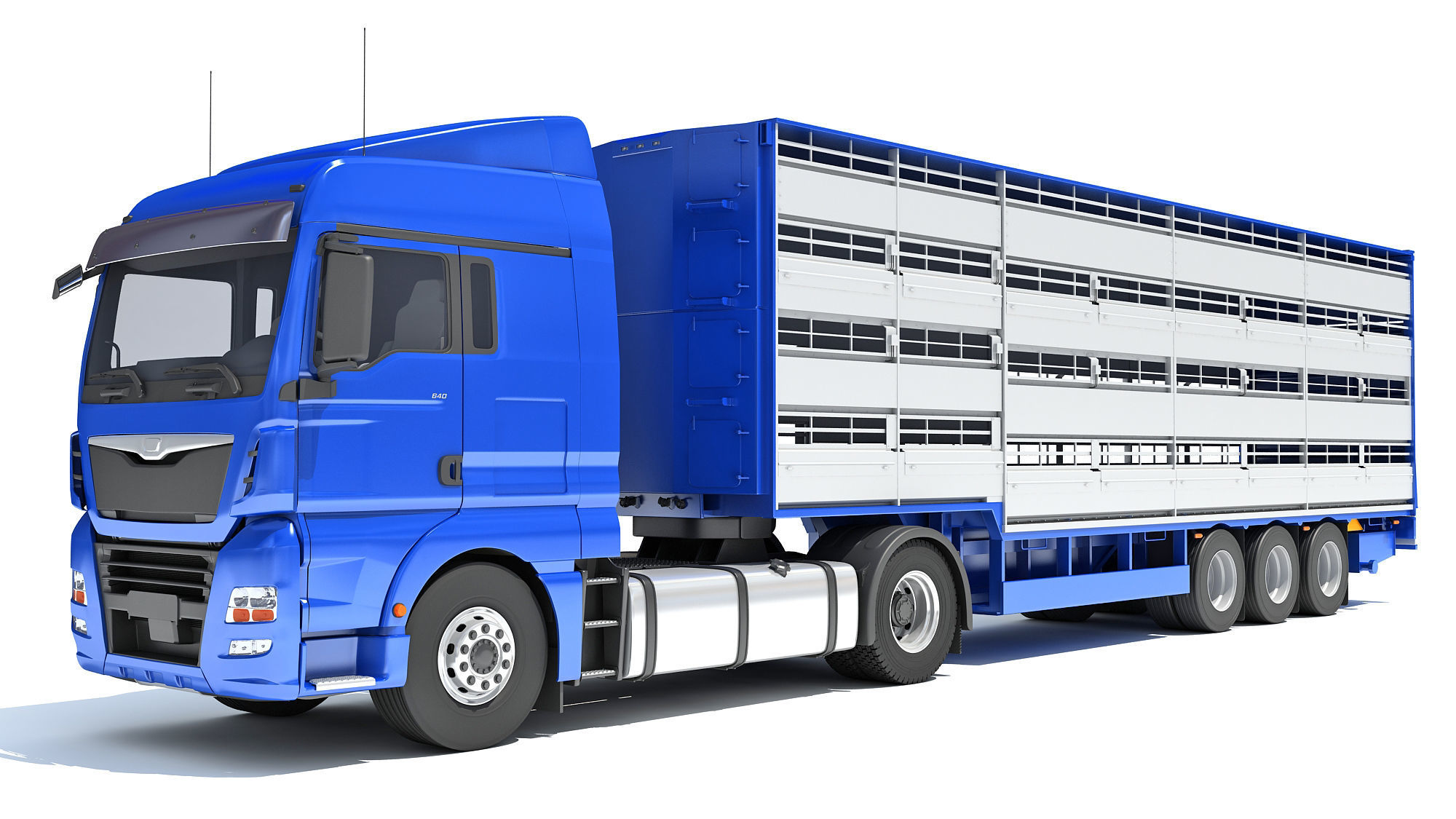 Truck with Animal Transporter Trailer 3D model_10