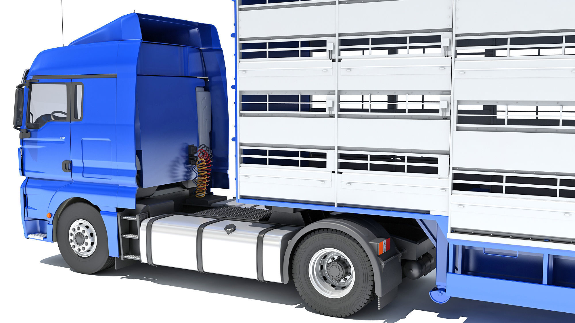 Truck with Animal Transporter Trailer 3D model_13