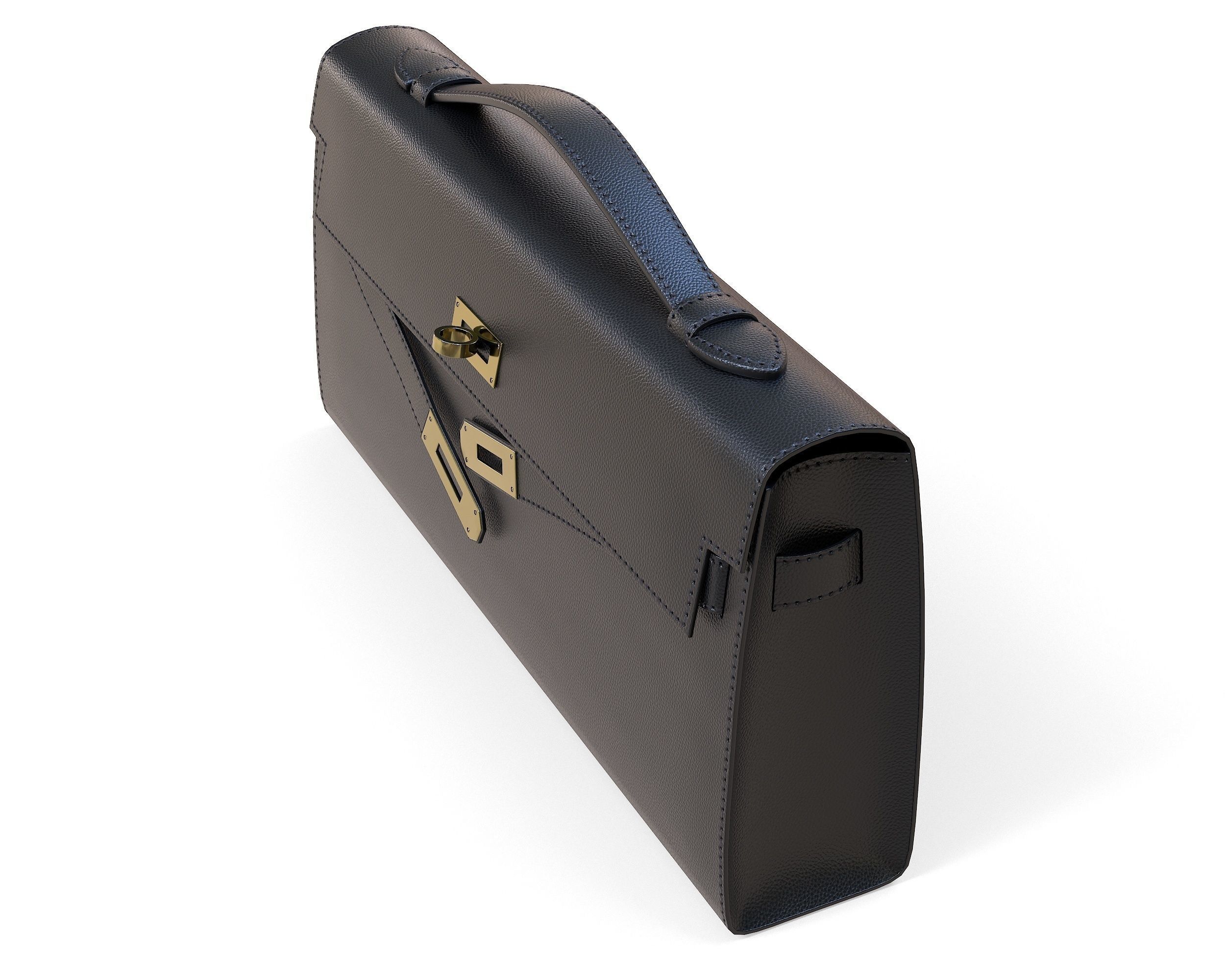 Hermes Kelly Cut Clutch Black Leather Low-poly 3D model_4