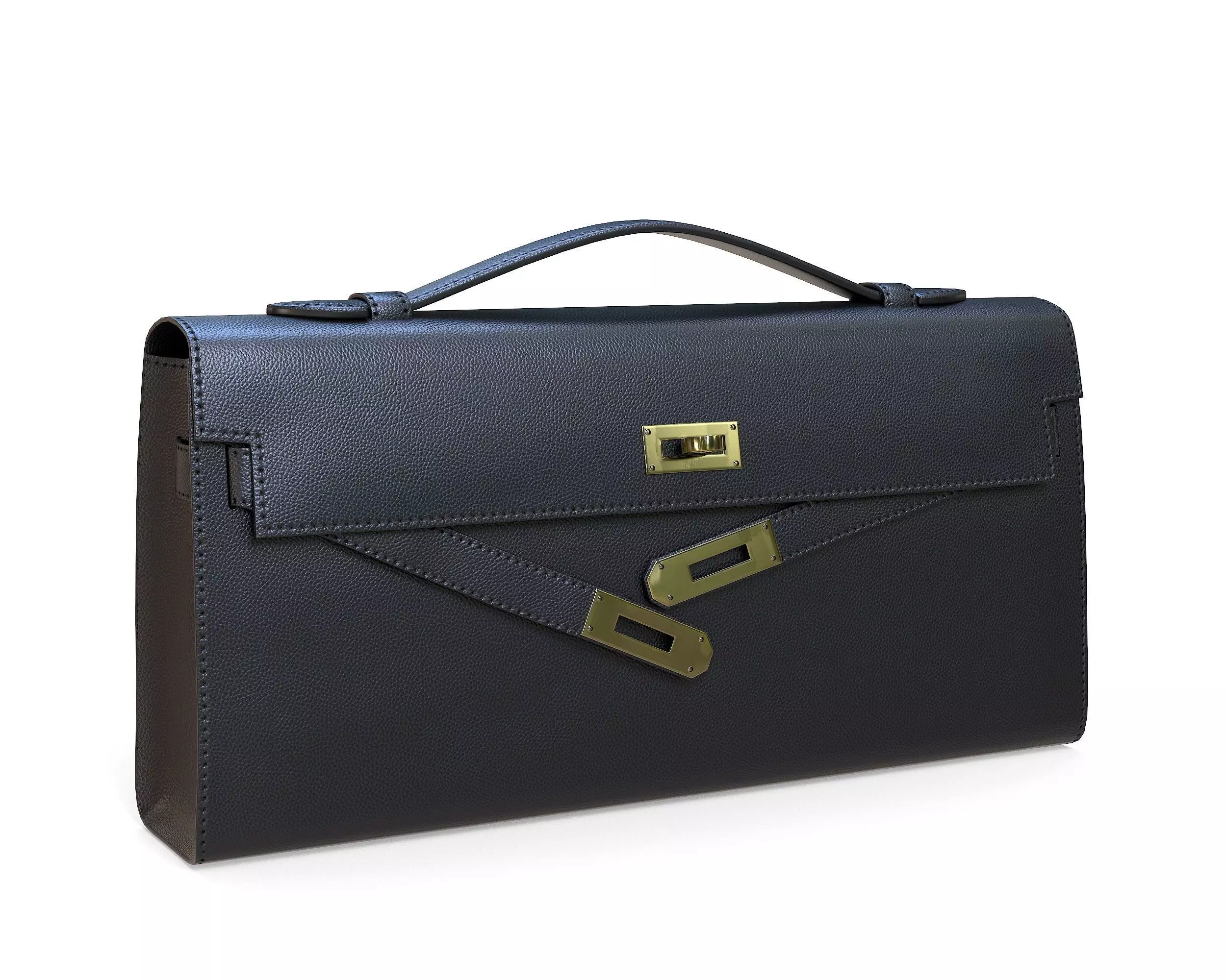 Hermes Kelly Cut Clutch Black Leather Low-poly 3D model_0
