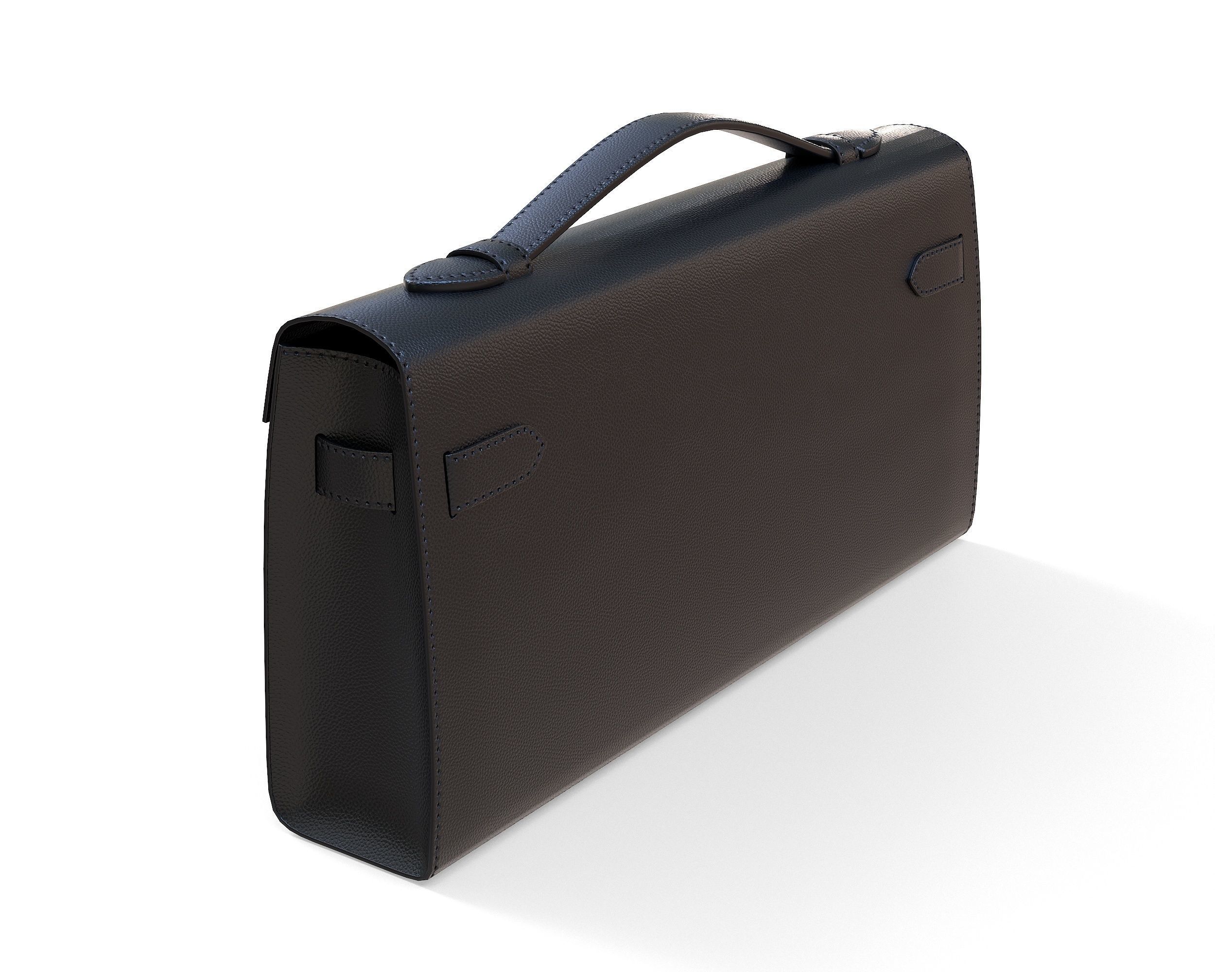 Hermes Kelly Cut Clutch Black Leather Low-poly 3D model_2