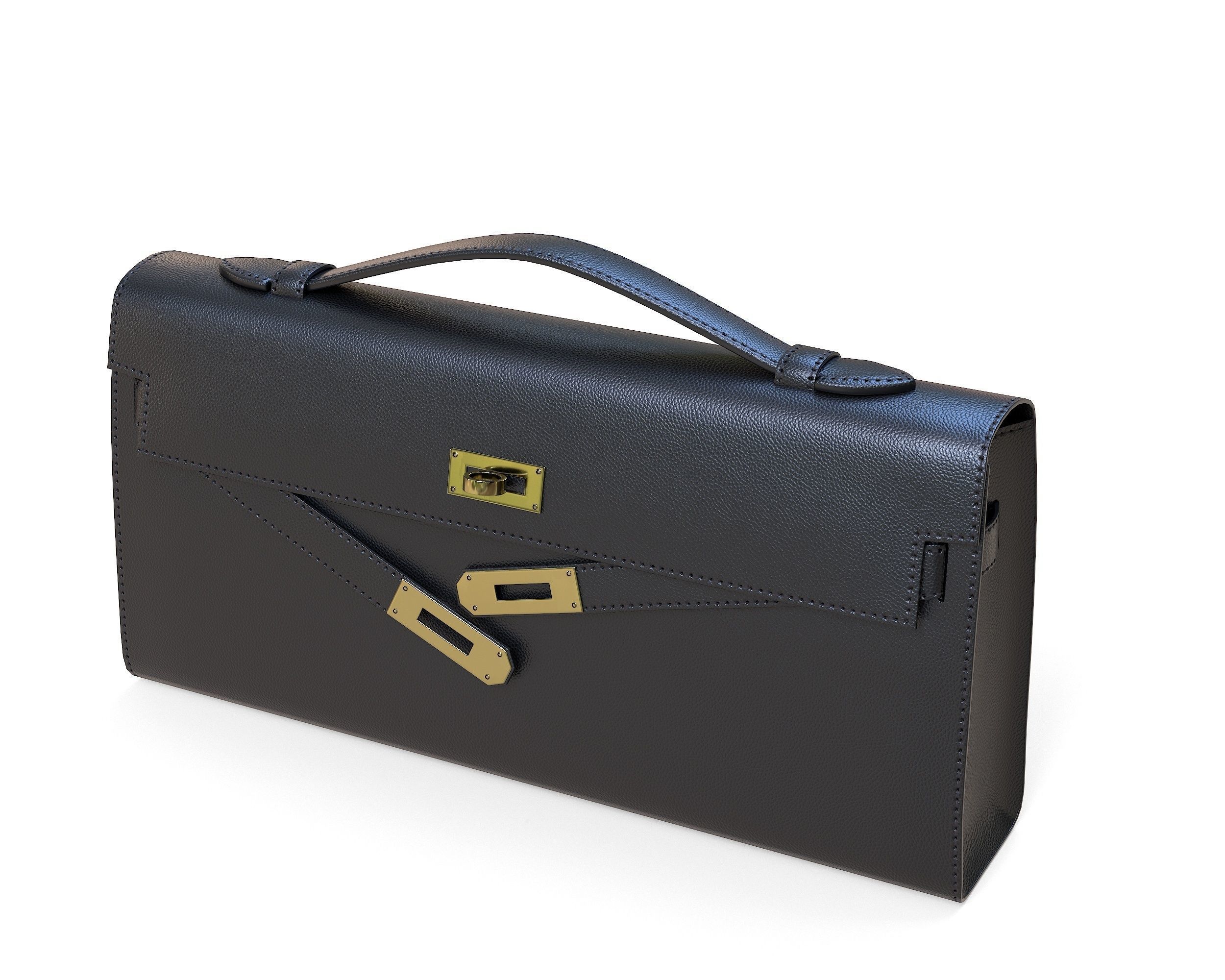 Hermes Kelly Cut Clutch Black Leather Low-poly 3D model_1