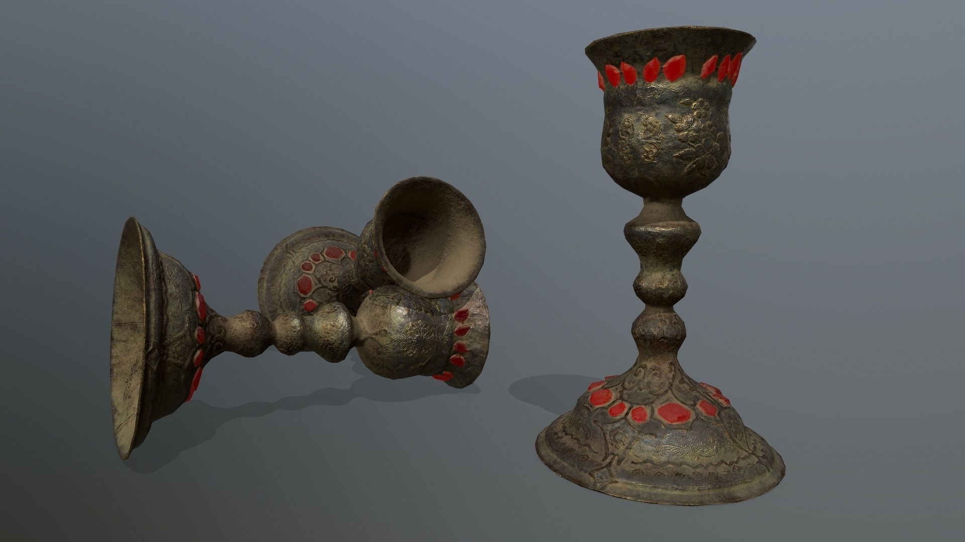 Chalice 6 metal vase Low-poly 3D model_1