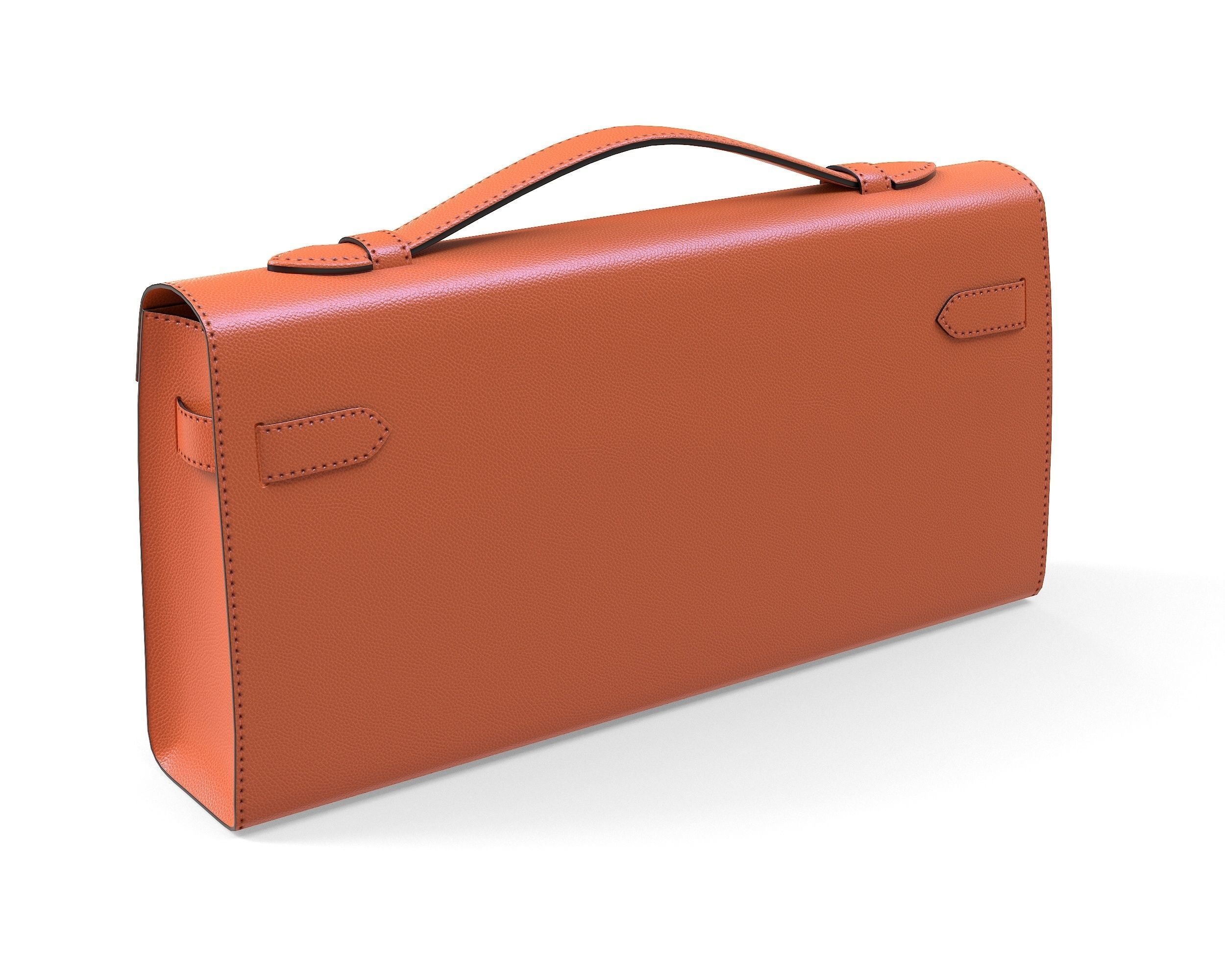 Hermes Kelly Cut Clutch Orange Leather Low-poly 3D model_5