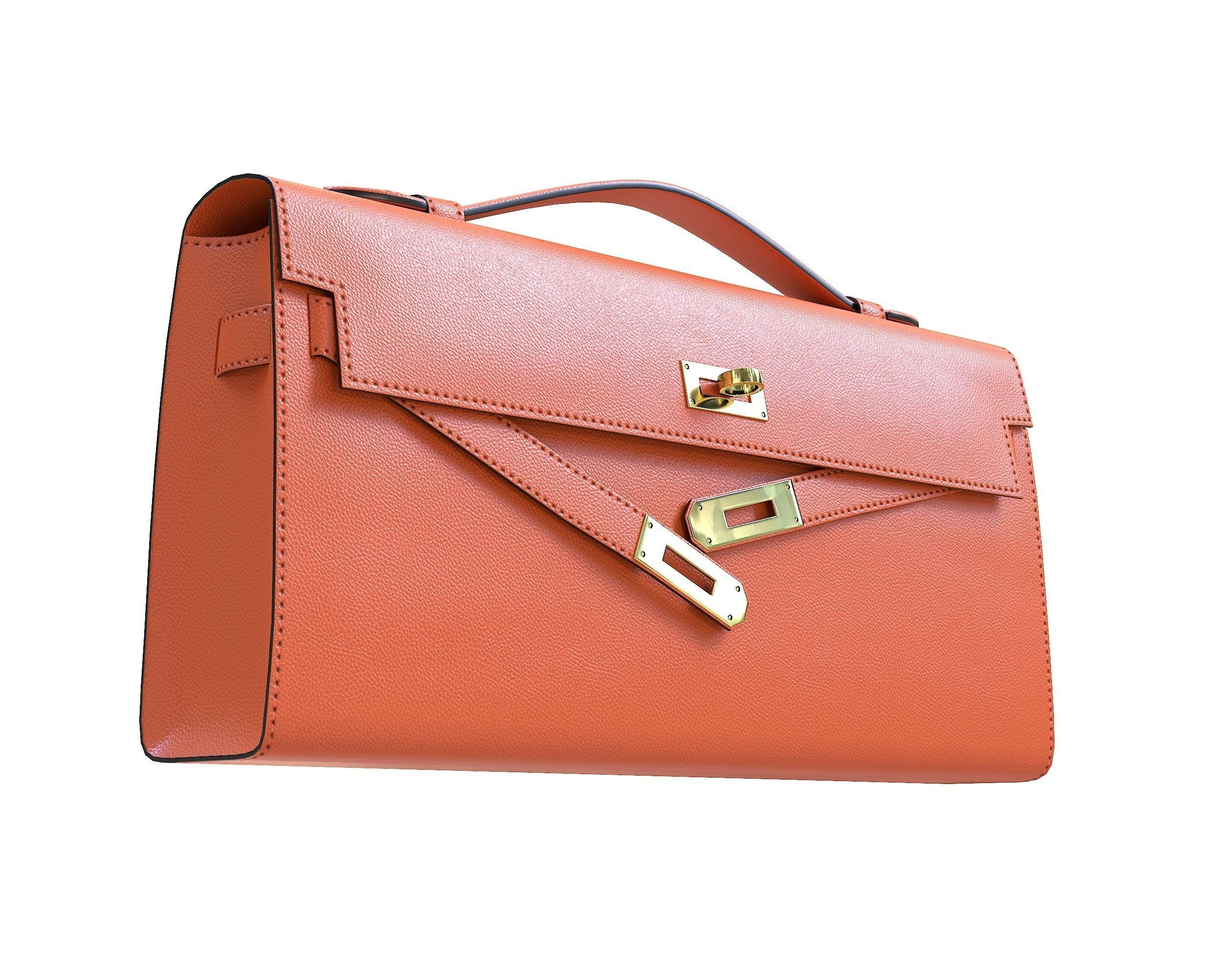 Hermes Kelly Cut Clutch Orange Leather Low-poly 3D model_4