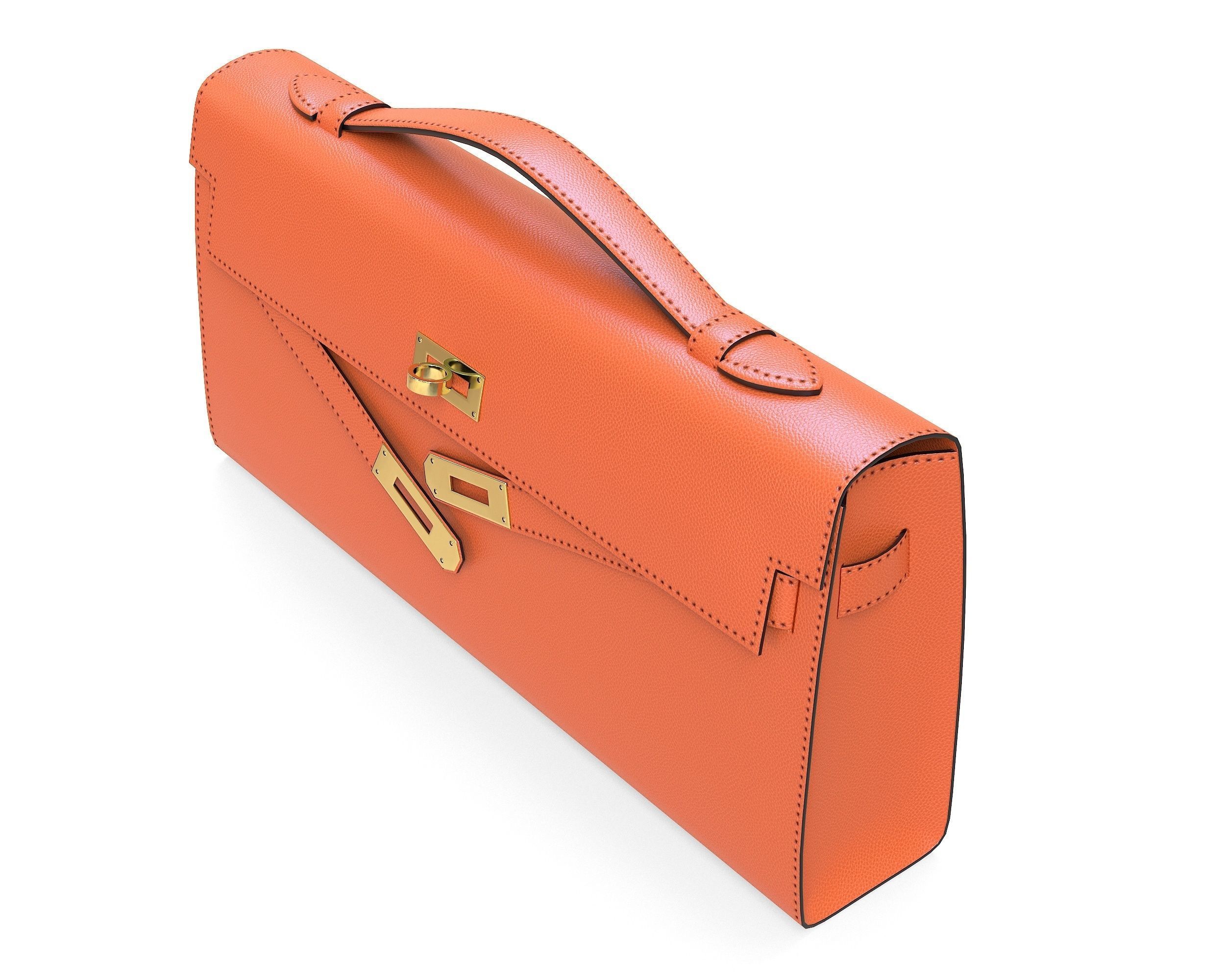 Hermes Kelly Cut Clutch Orange Leather Low-poly 3D model_3