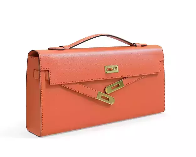 Hermes Kelly Cut Clutch Orange Leather Low-poly 3D model