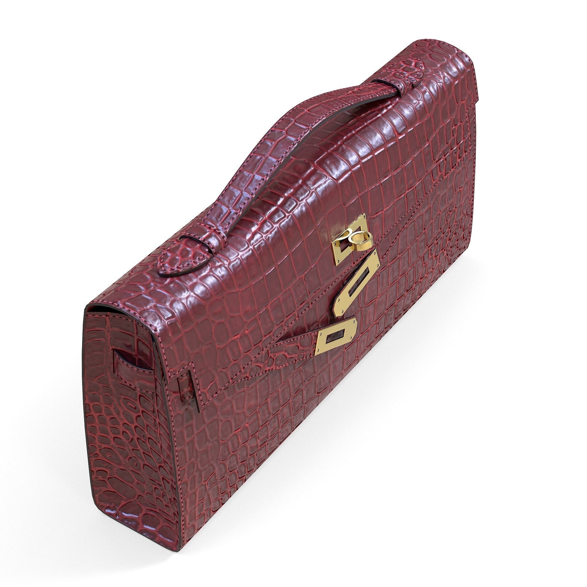 Hermes Kelly Cut Clutch Red Crocodile Low-poly 3D model_2