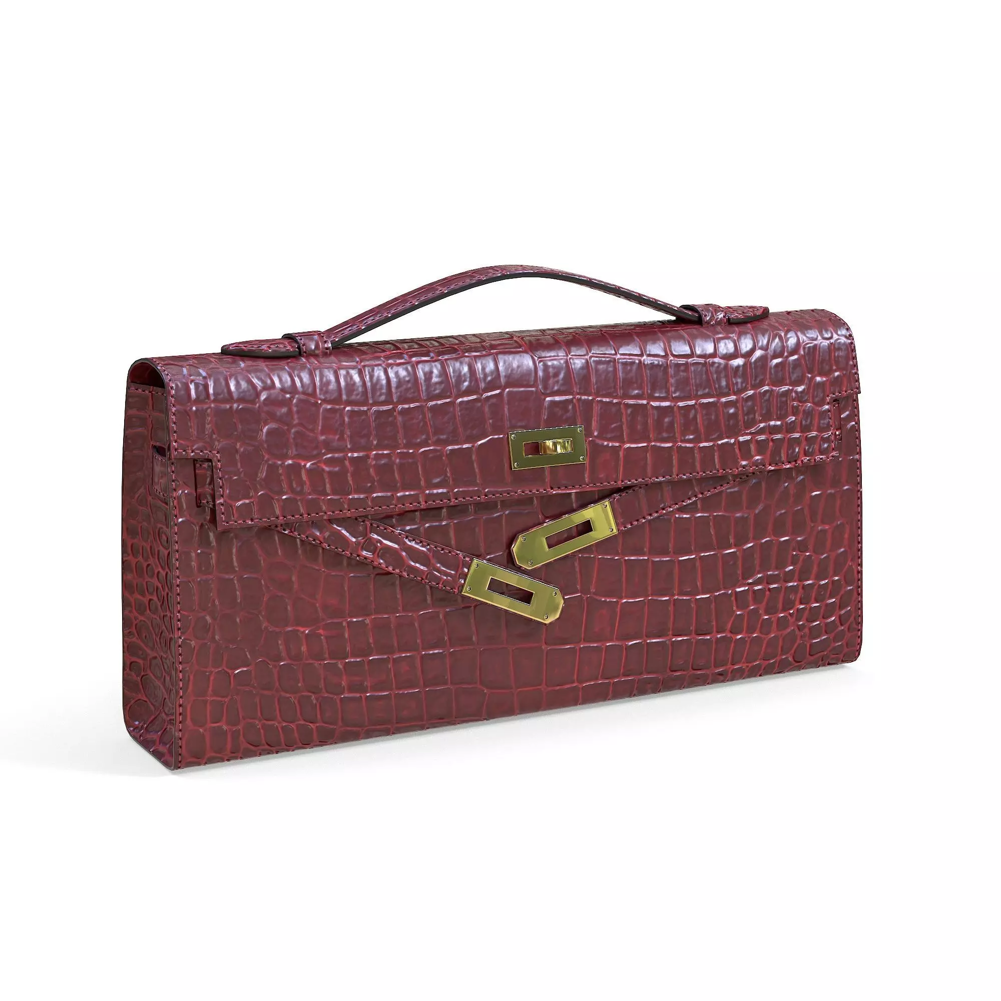 Hermes Kelly Cut Clutch Red Crocodile Low-poly 3D model_0