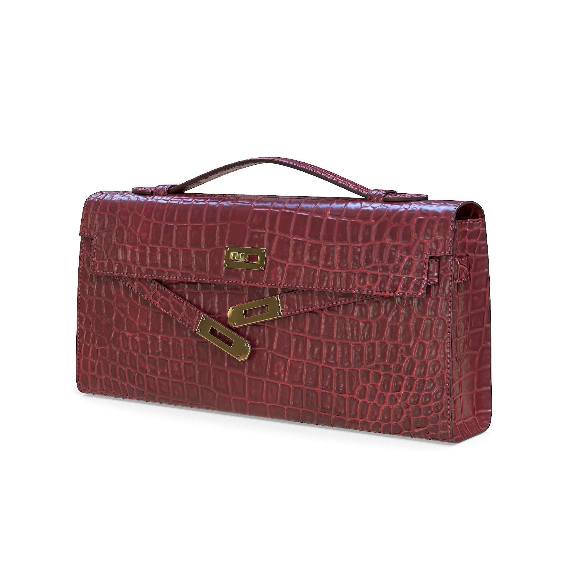 Hermes Kelly Cut Clutch Red Crocodile Low-poly 3D model_3