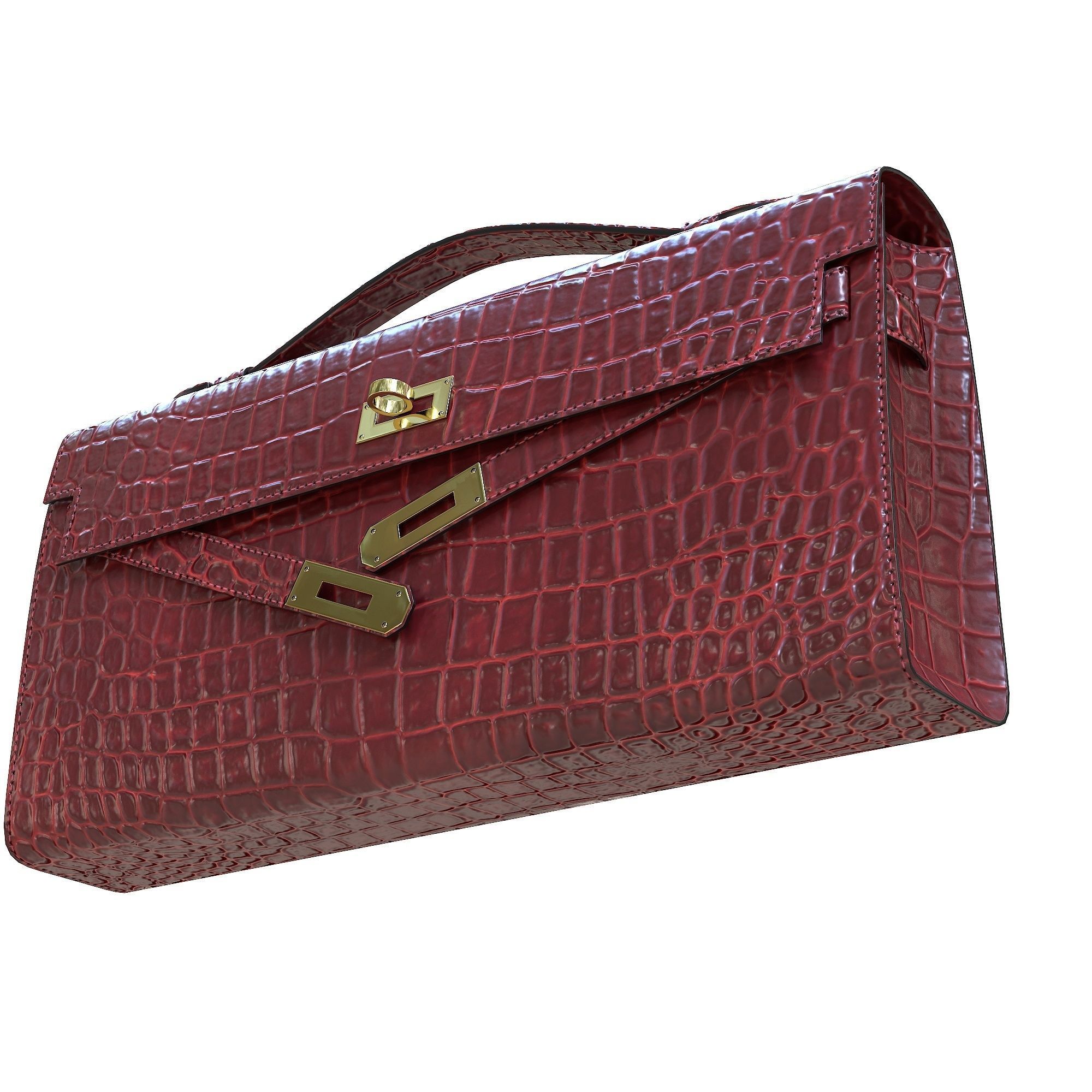 Hermes Kelly Cut Clutch Red Crocodile Low-poly 3D model_4