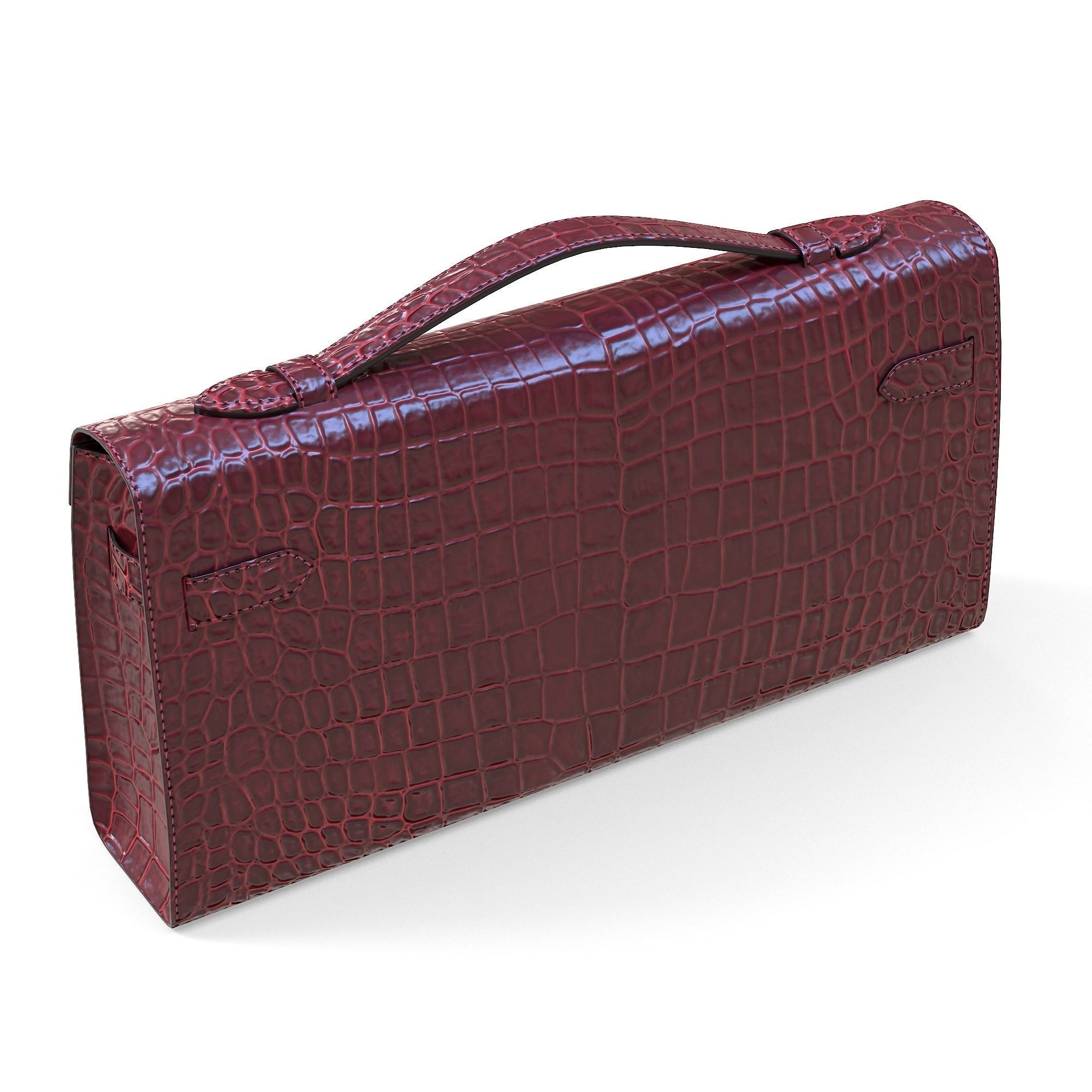 Hermes Kelly Cut Clutch Red Crocodile Low-poly 3D model_5