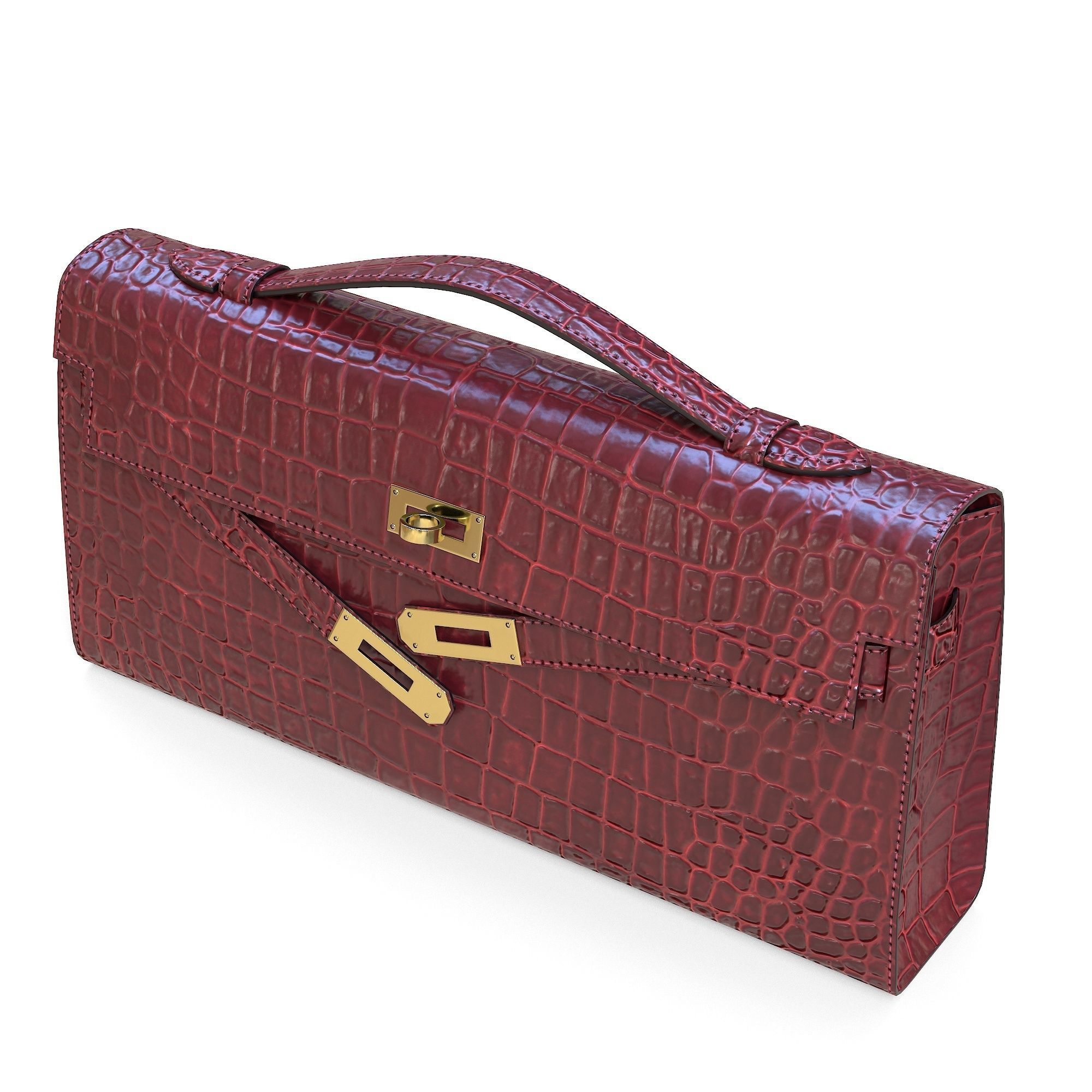 Hermes Kelly Cut Clutch Red Crocodile Low-poly 3D model_1
