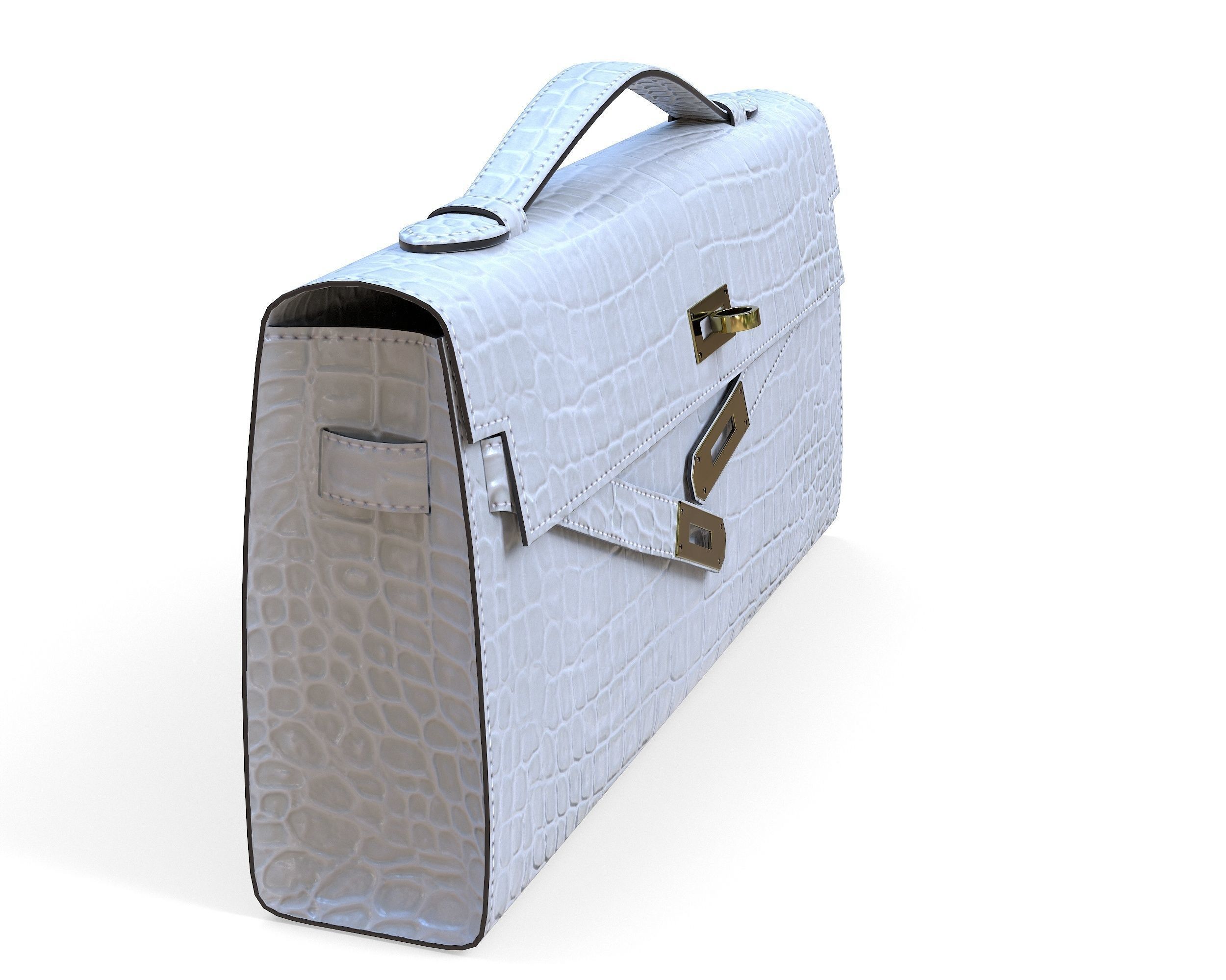 Hermes Kelly Cut Clutch White Crocodile Low-poly 3D model_5