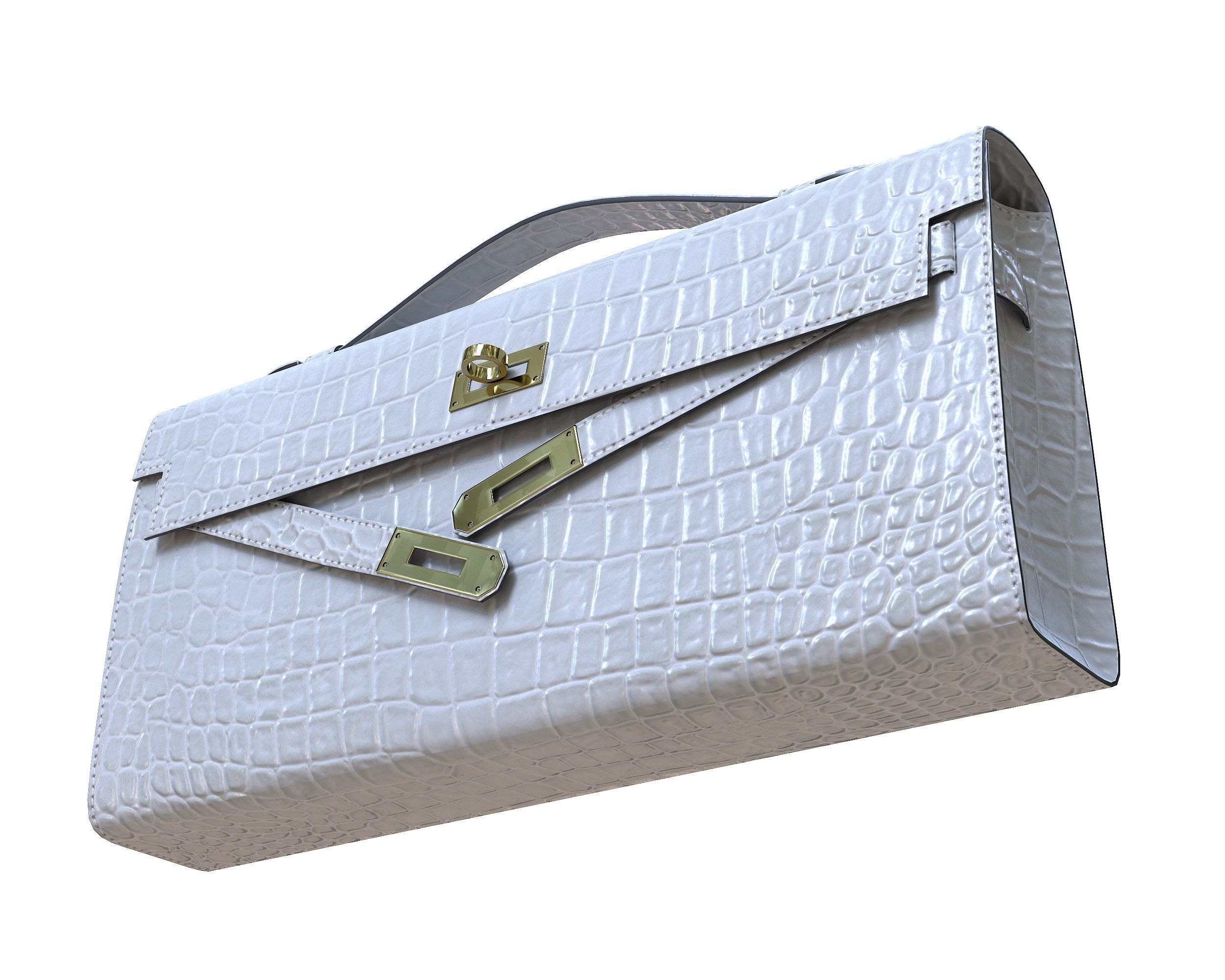 Hermes Kelly Cut Clutch White Crocodile Low-poly 3D model_2