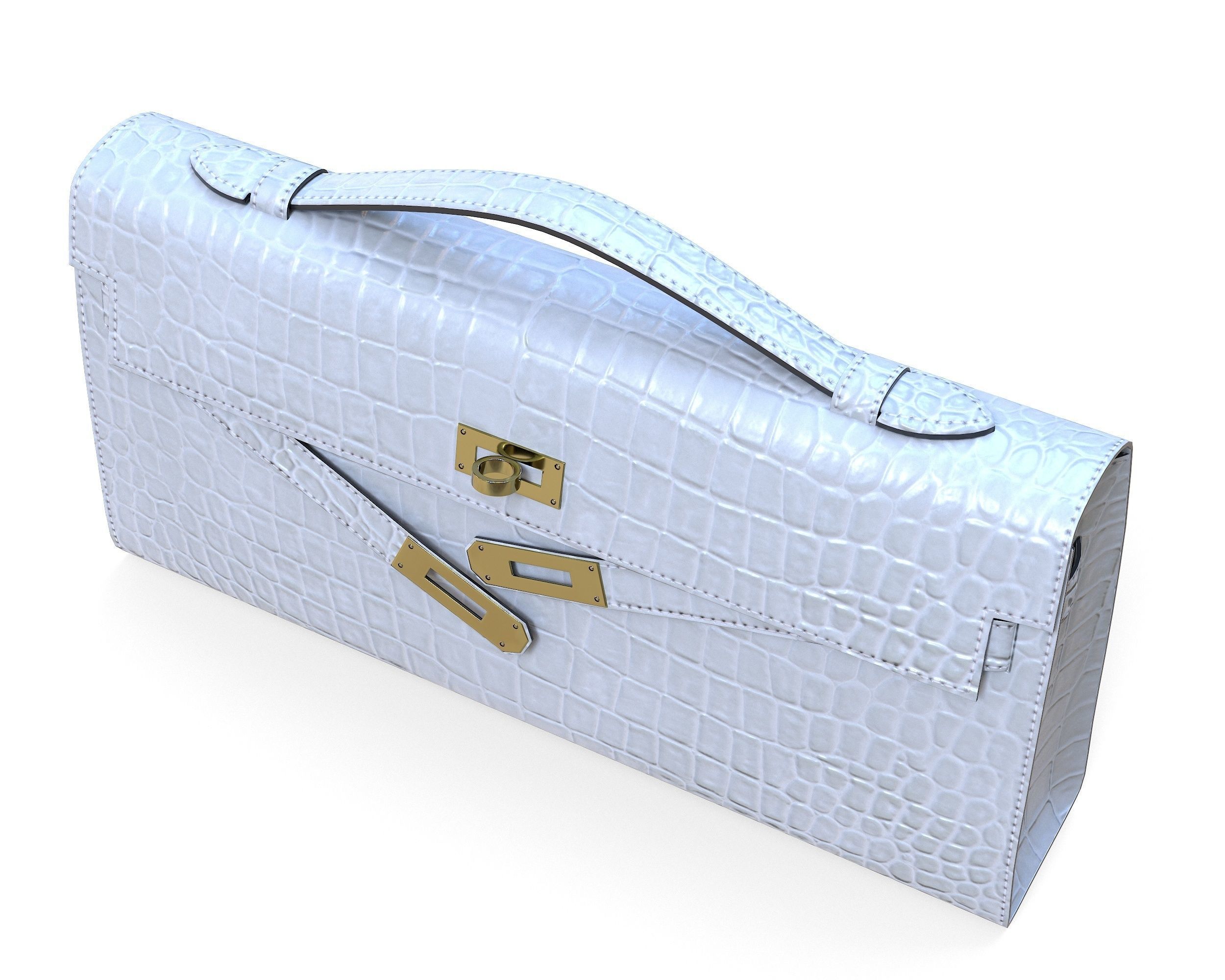 Hermes Kelly Cut Clutch White Crocodile Low-poly 3D model_6