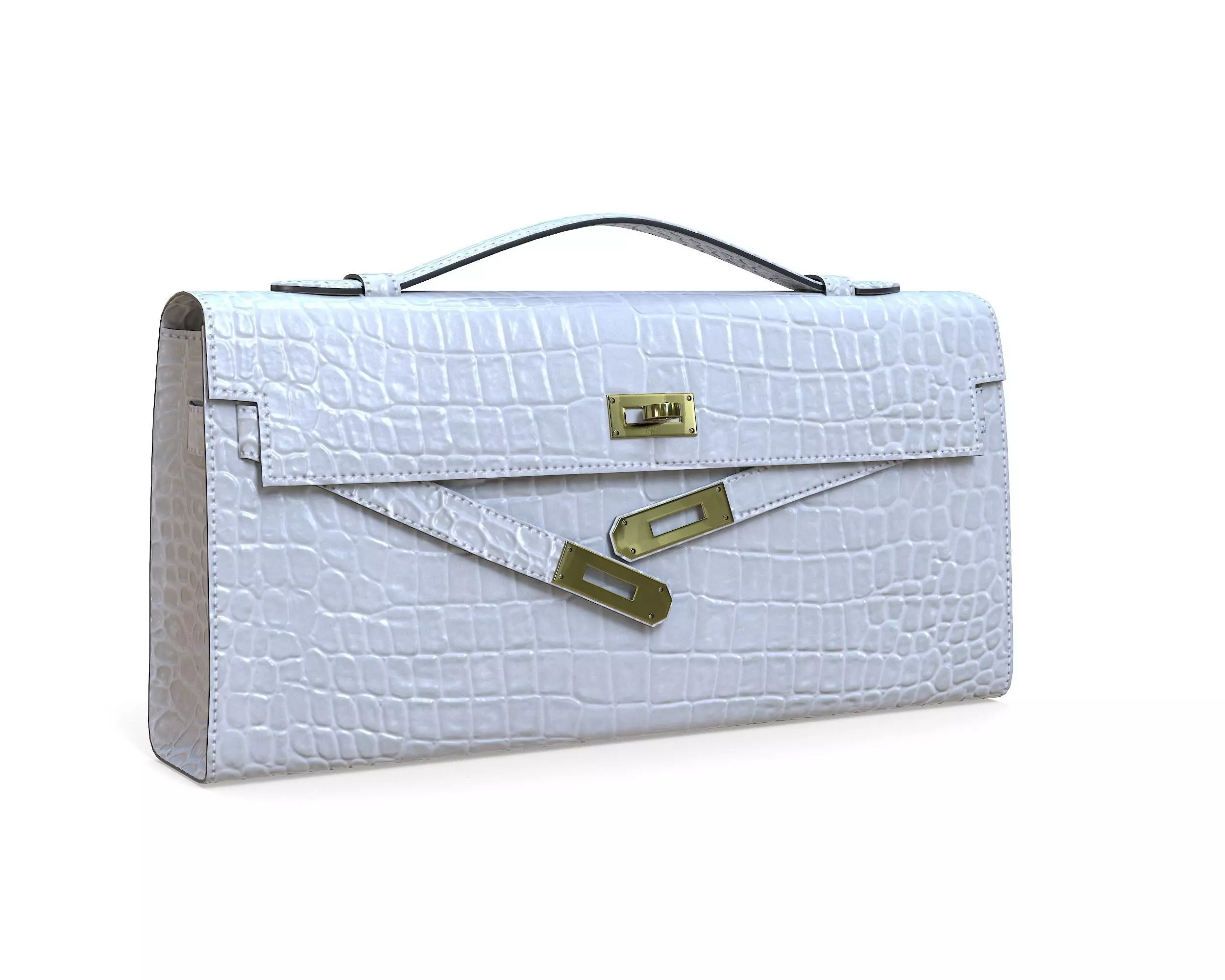 Hermes Kelly Cut Clutch White Crocodile Low-poly 3D model_0