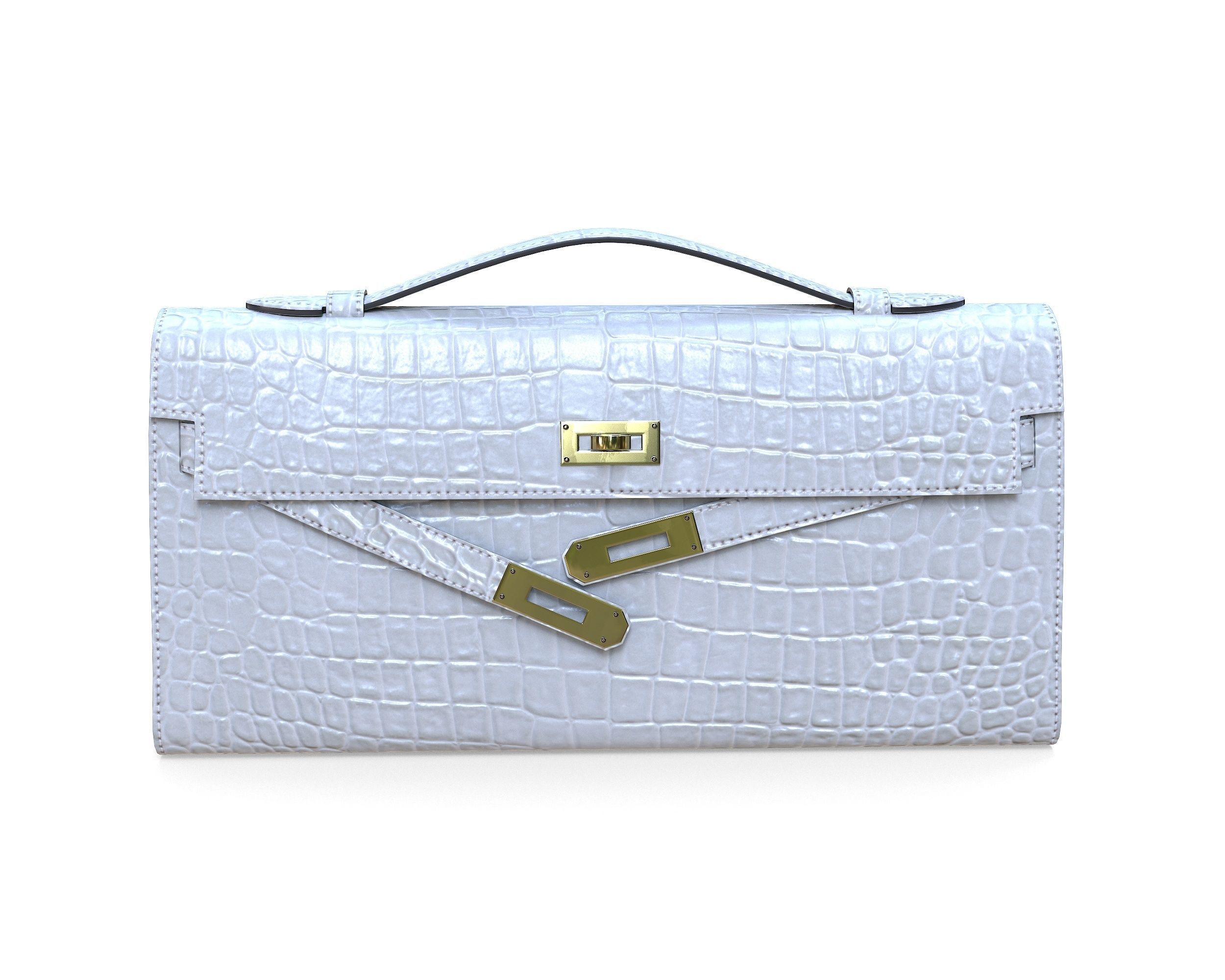 Hermes Kelly Cut Clutch White Crocodile Low-poly 3D model_1