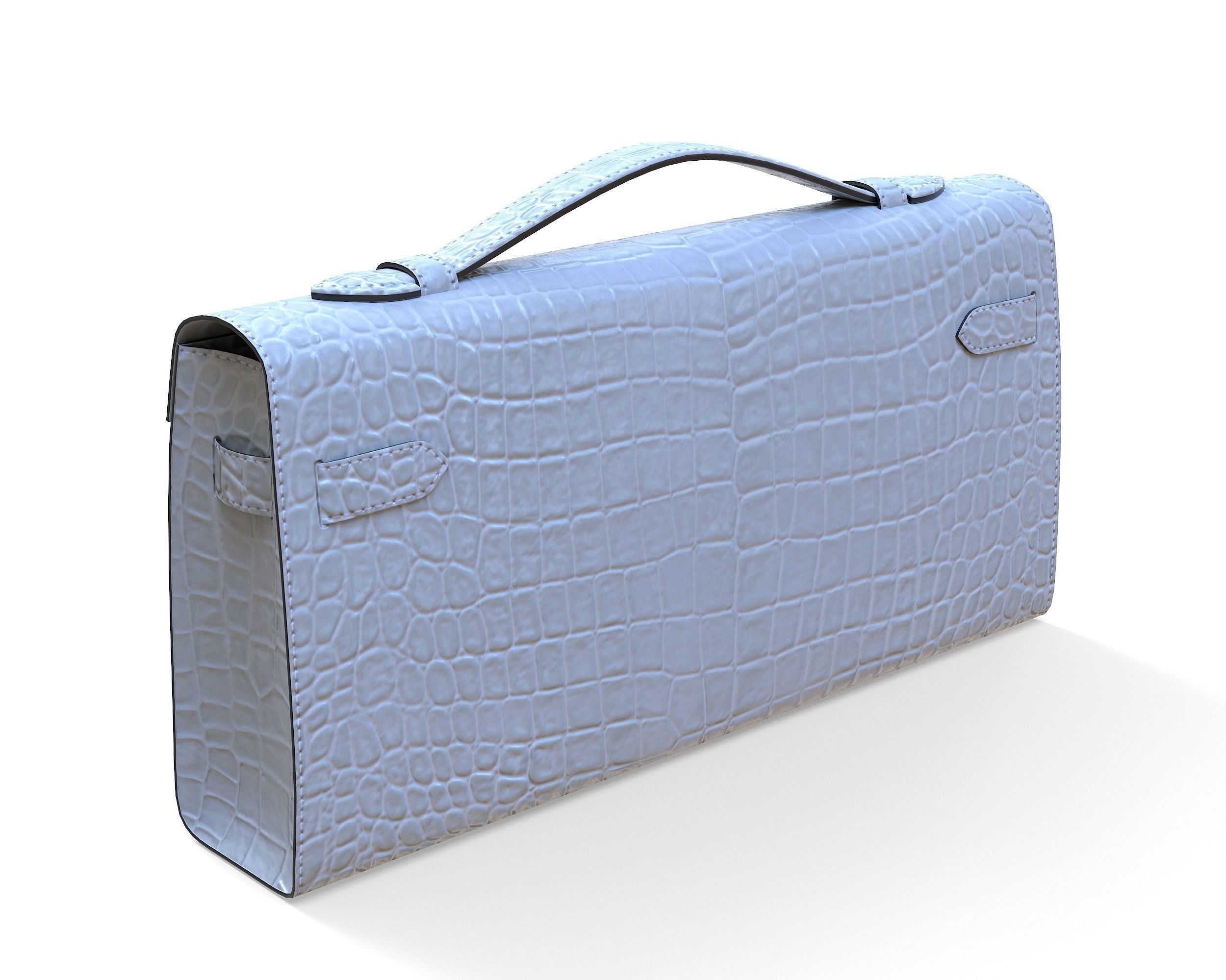 Hermes Kelly Cut Clutch White Crocodile Low-poly 3D model_4