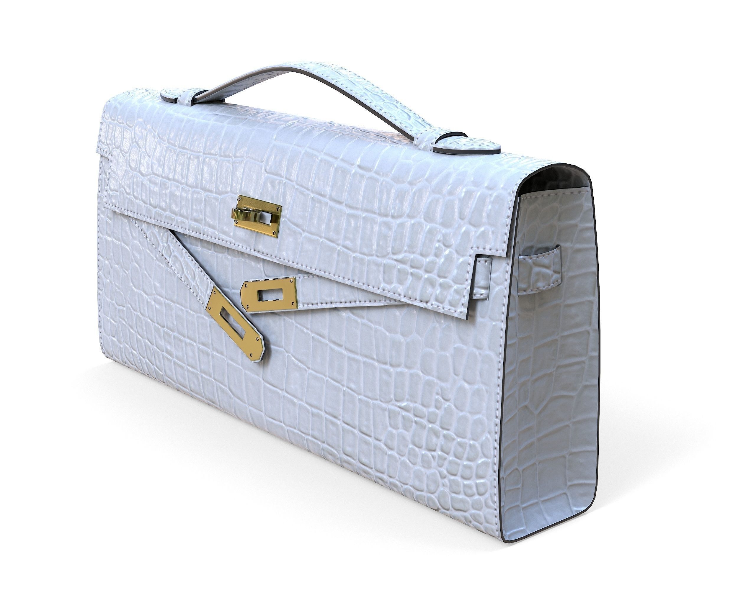 Hermes Kelly Cut Clutch White Crocodile Low-poly 3D model_3