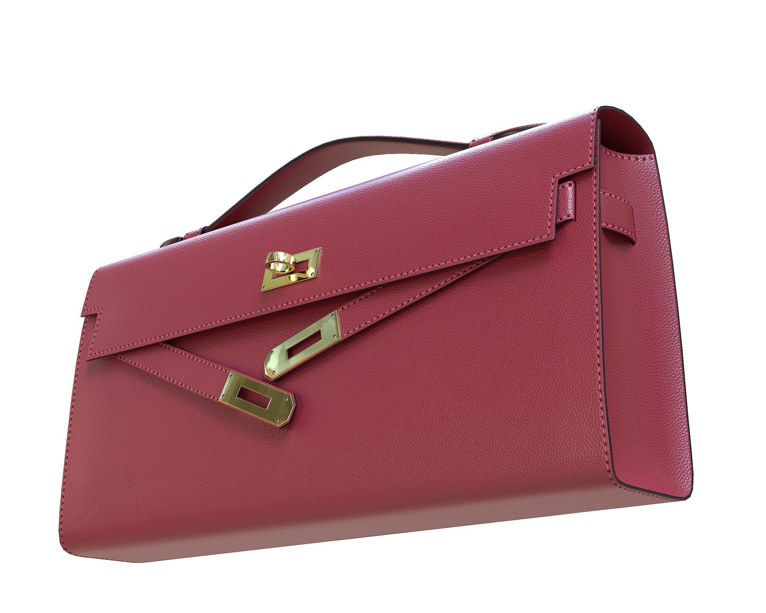 Hermes Kelly Cut Clutch Red Leather Low-poly 3D model_6