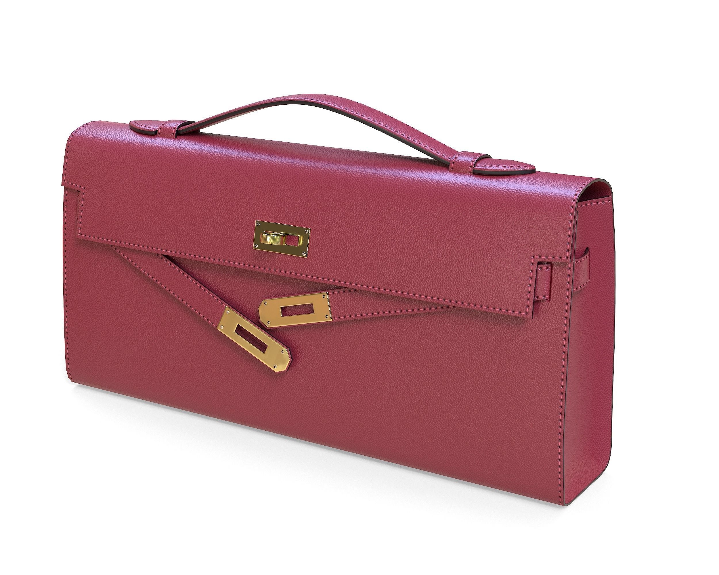 Hermes Kelly Cut Clutch Red Leather Low-poly 3D model_2