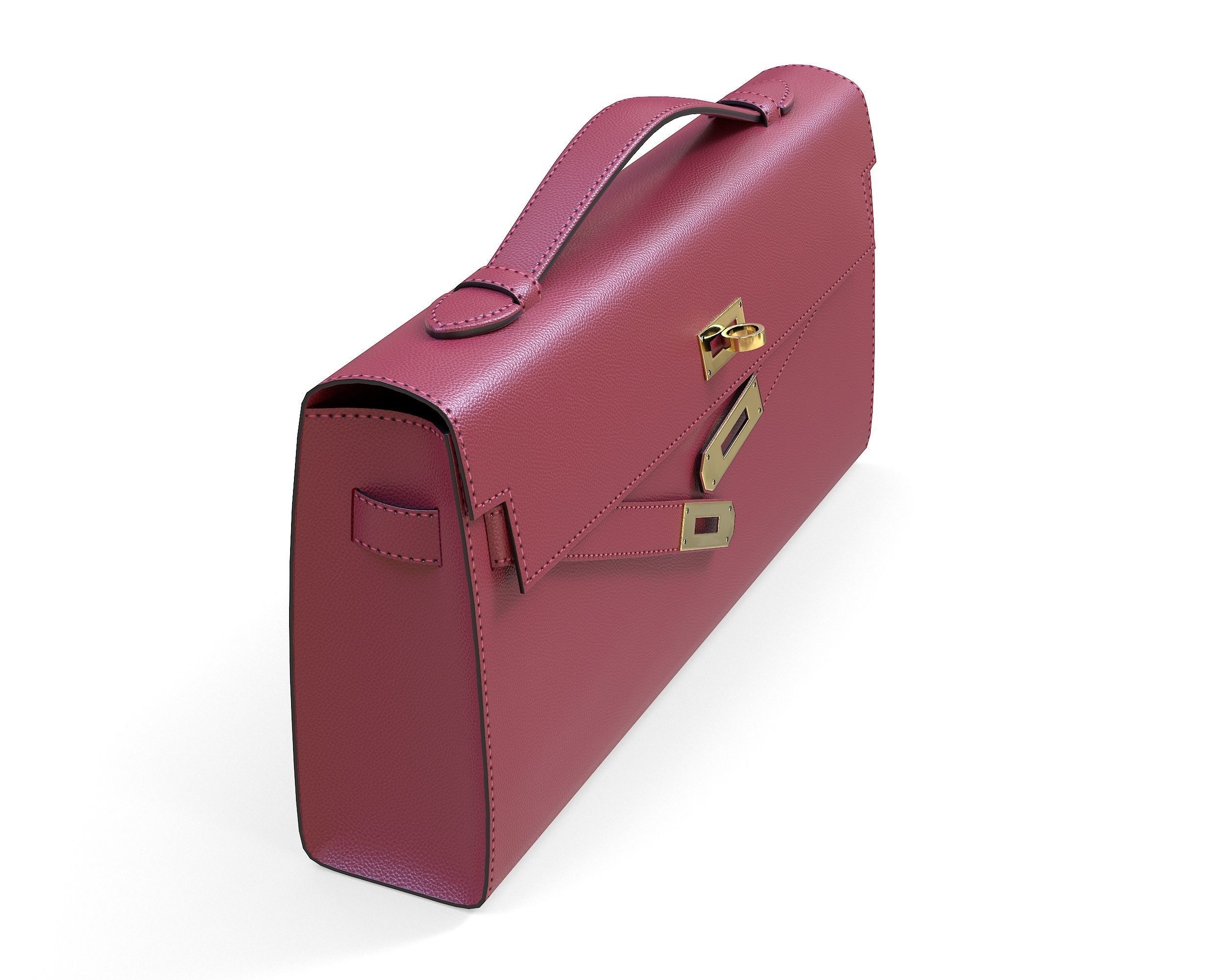 Hermes Kelly Cut Clutch Red Leather Low-poly 3D model_3