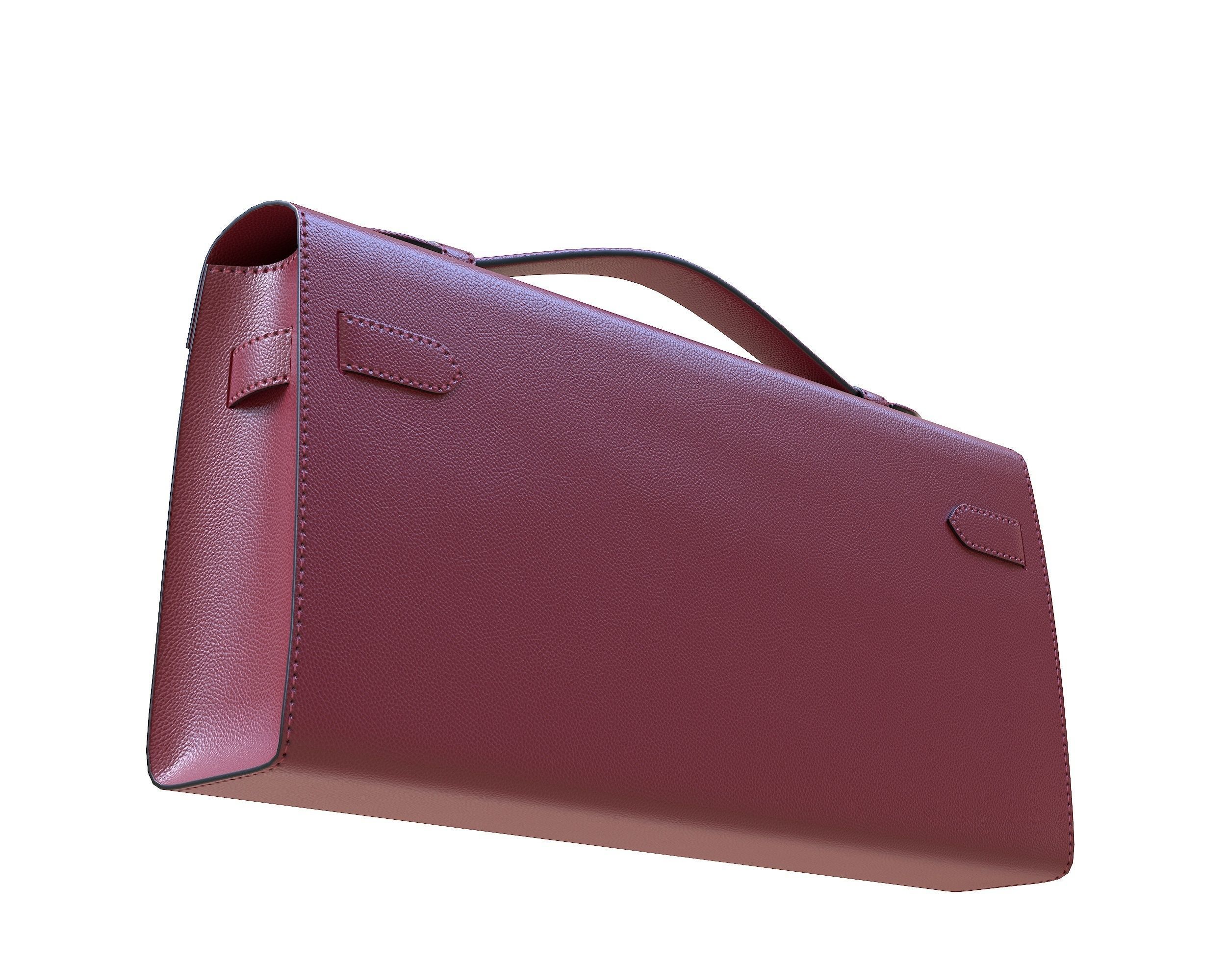 Hermes Kelly Cut Clutch Red Leather Low-poly 3D model_5