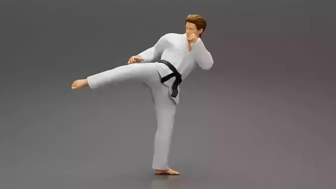 Karate man in a white kimono with a black belt