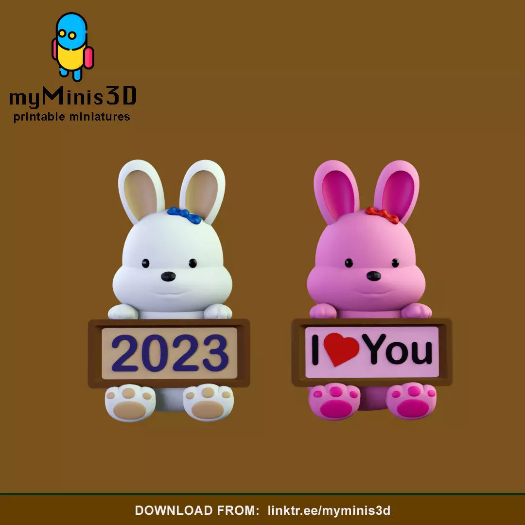 Cute Rabbit 2043 Cute Kawaii Bunny Rabbit New Year 2023 or Valentine Day Figure 3D model ...
