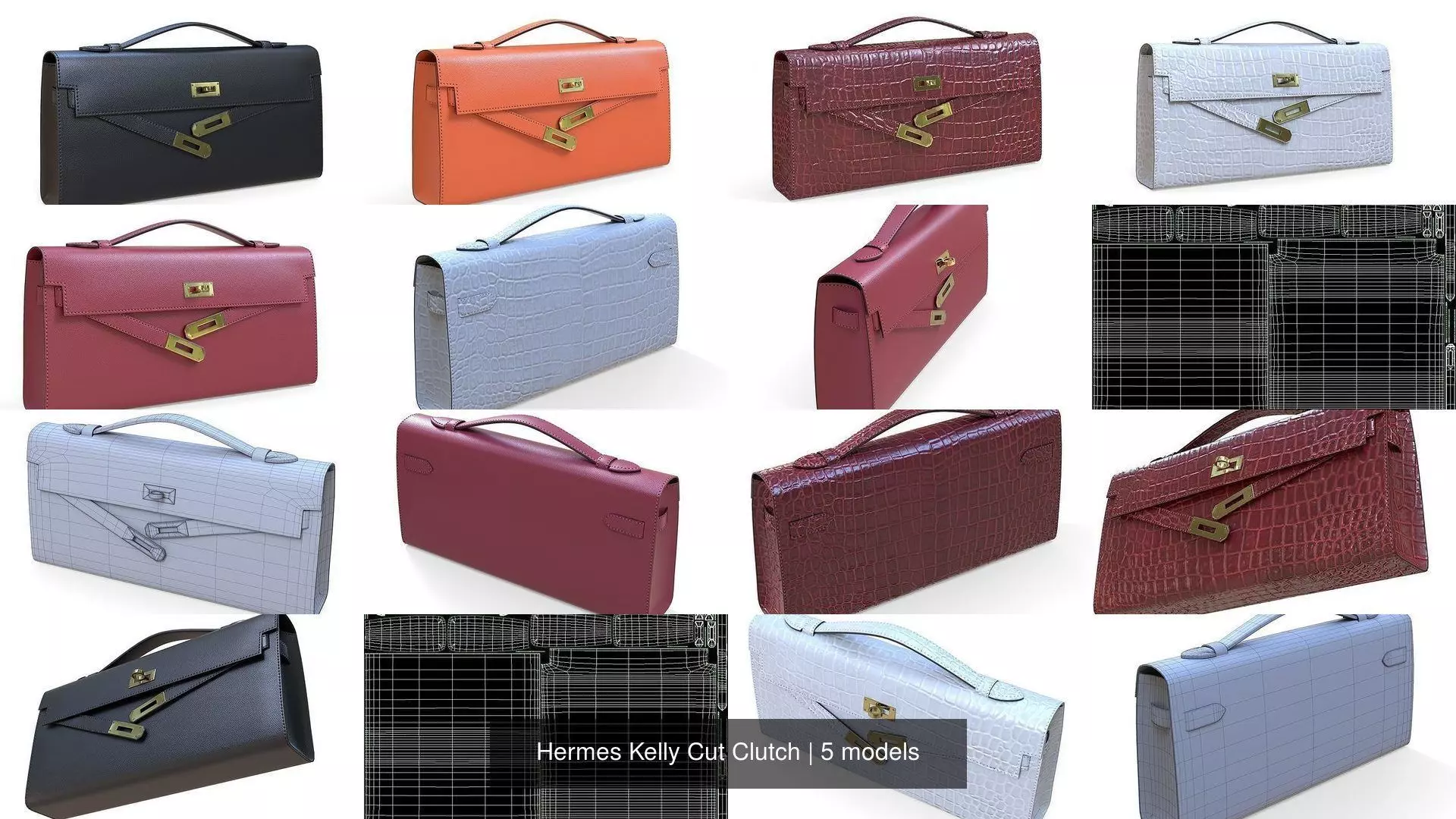 Hermes Kelly Cut Clutch 3D Model Collection_1