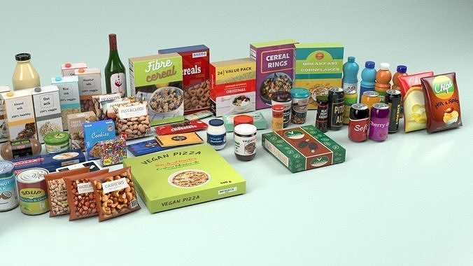Groceries collection and beverage products Low-poly 3D model 7