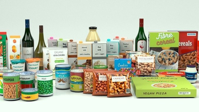 Groceries collection and beverage products Low-poly 3D model 4
