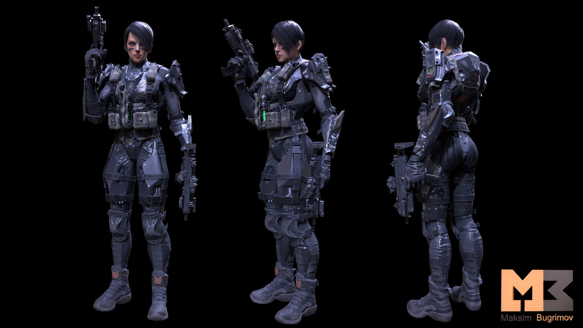Female Soldier 01 ANACONDA Low-poly 3D model_16