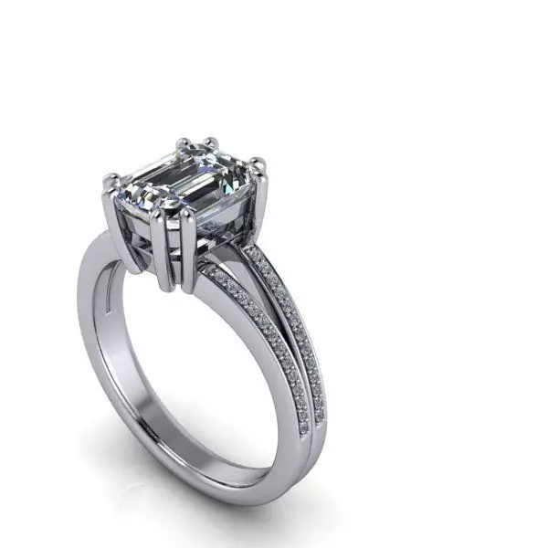 Emerald Rotated Diamond Bridal Ring with Wedding Band 3D print model
