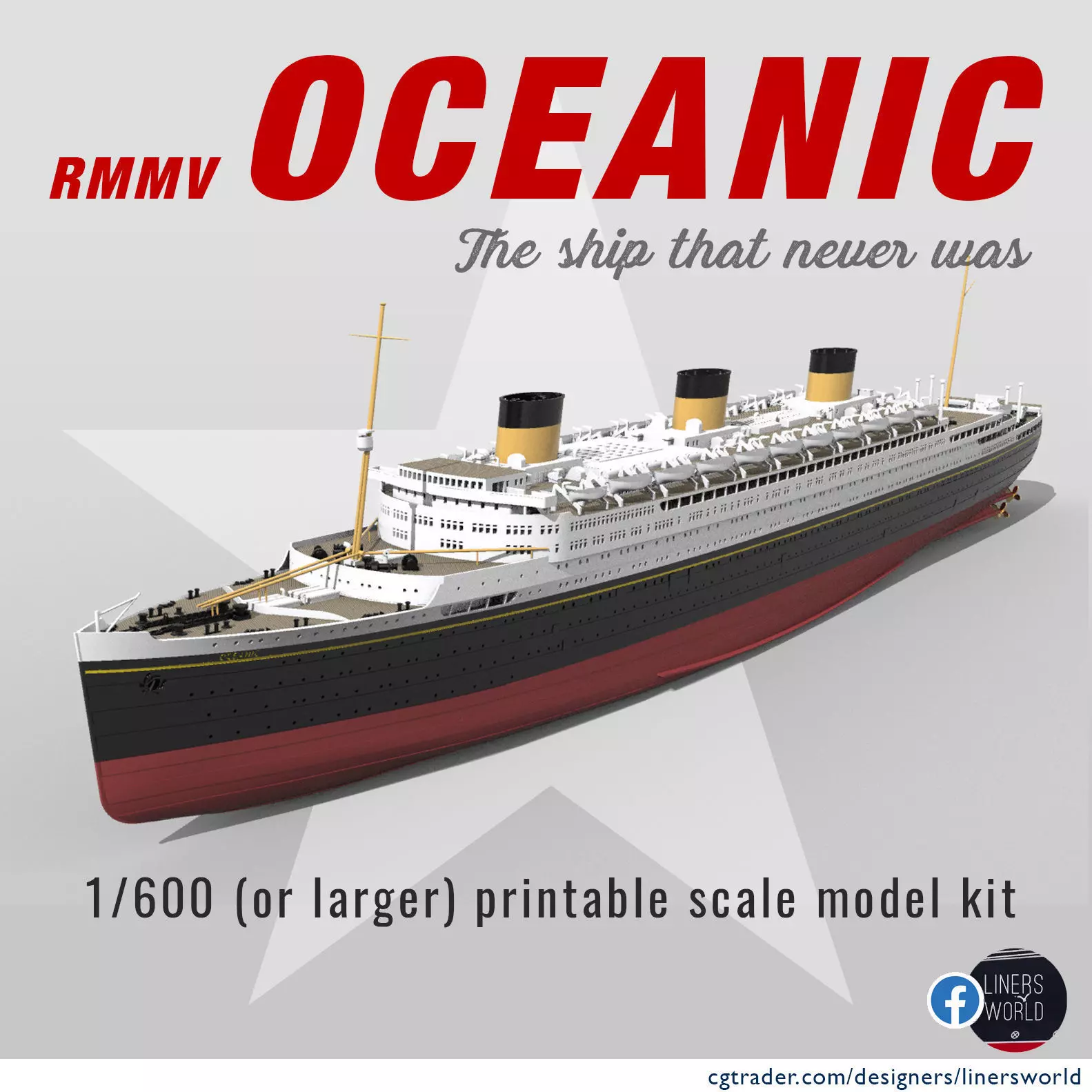 Print ready OCEANIC White Star Line mega ocean liner 1-600 kit 3D print model_0