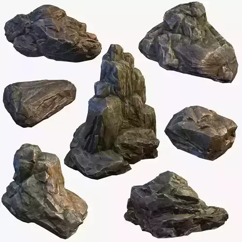 Mossy Boulders Collection Low-poly 3D model