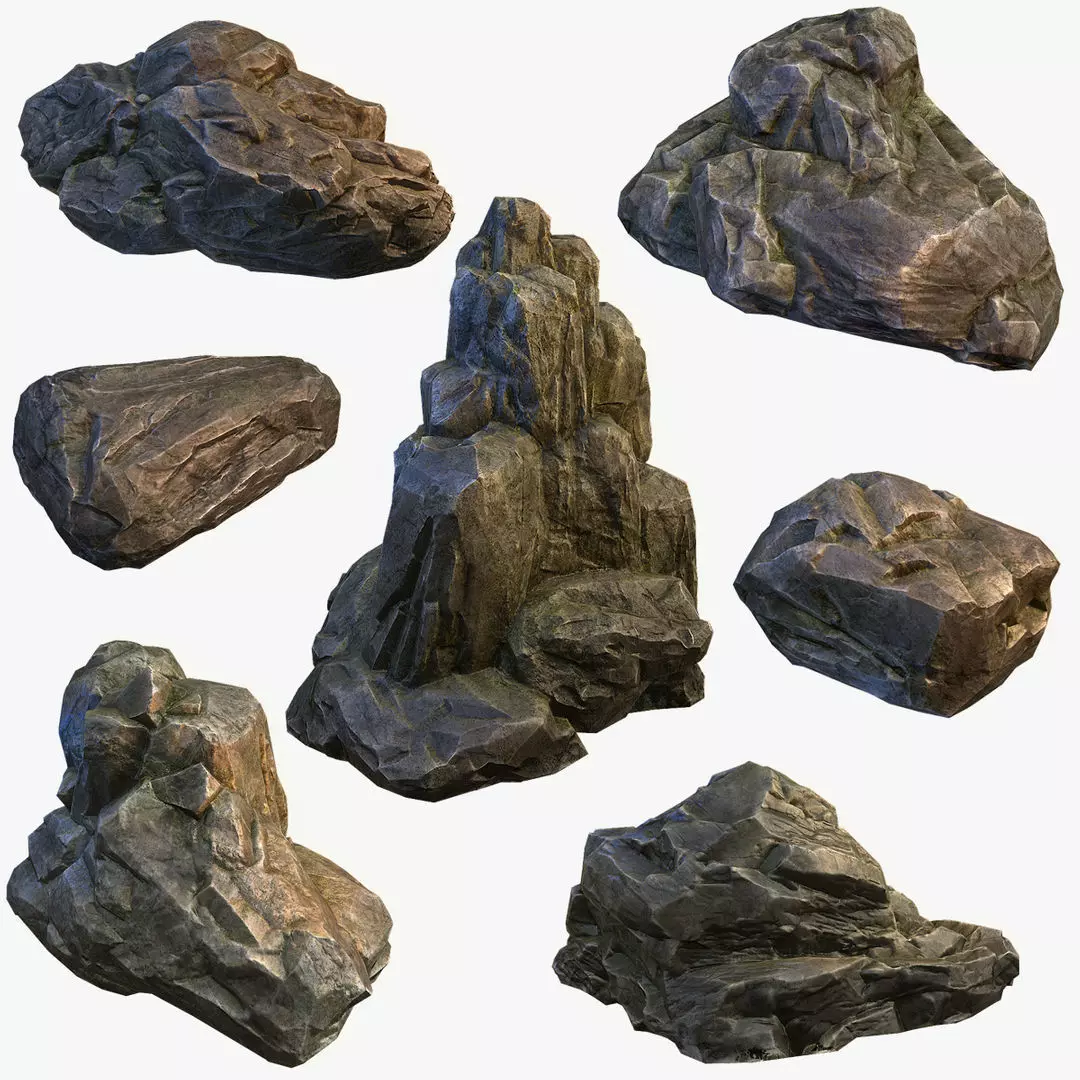 Mossy Boulders Collection Low-poly 3D model_0