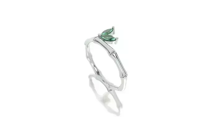 white gold  ring bamboo style with emerald marquise leaves
