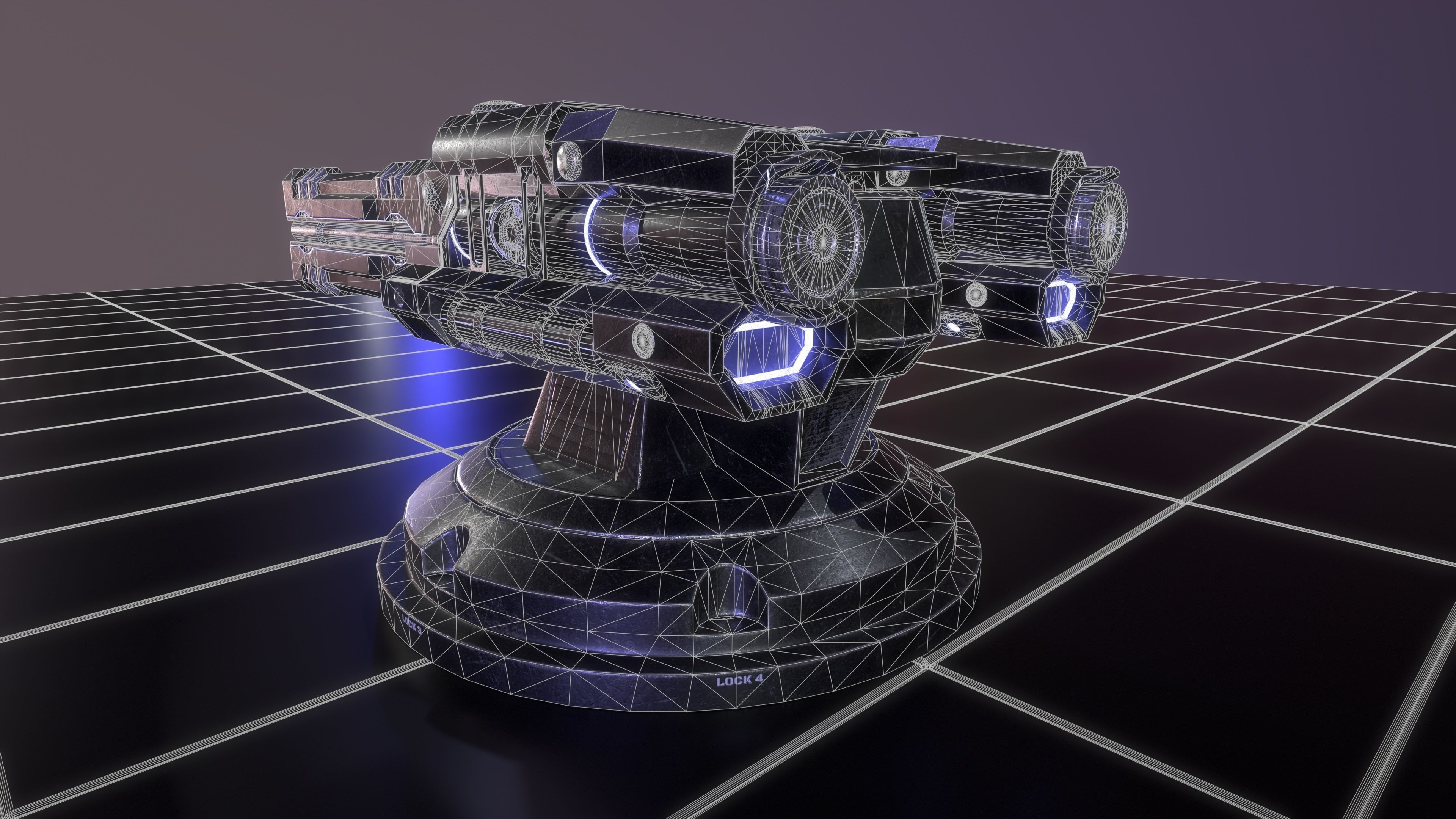 Sci-fi Turret for space ship or base Low-poly 3D model_3