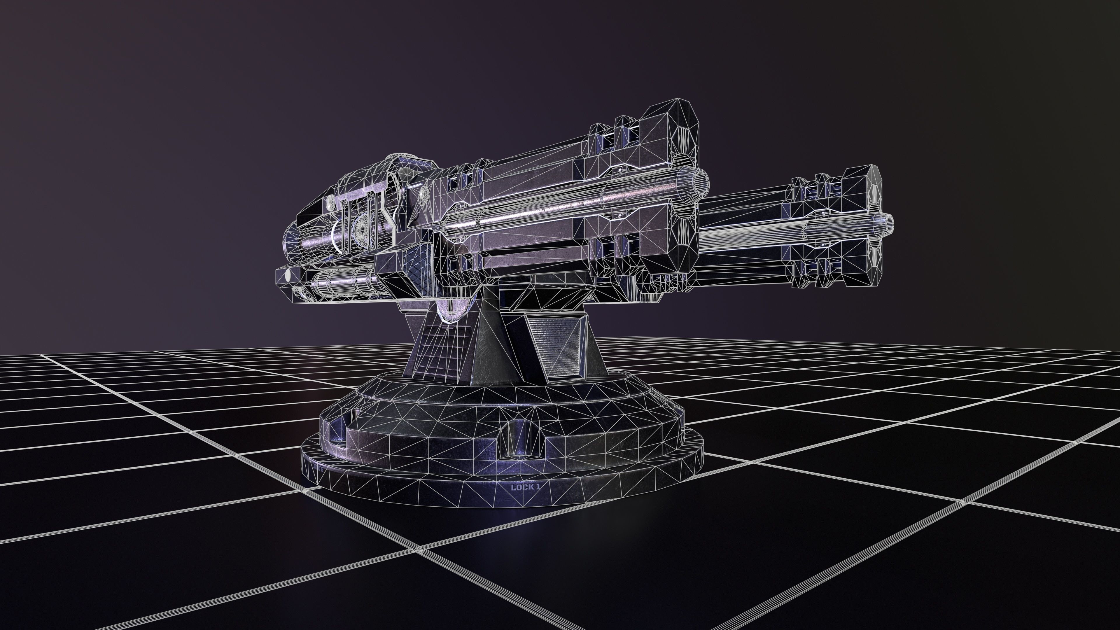 Sci-fi Turret for space ship or base Low-poly 3D model_1