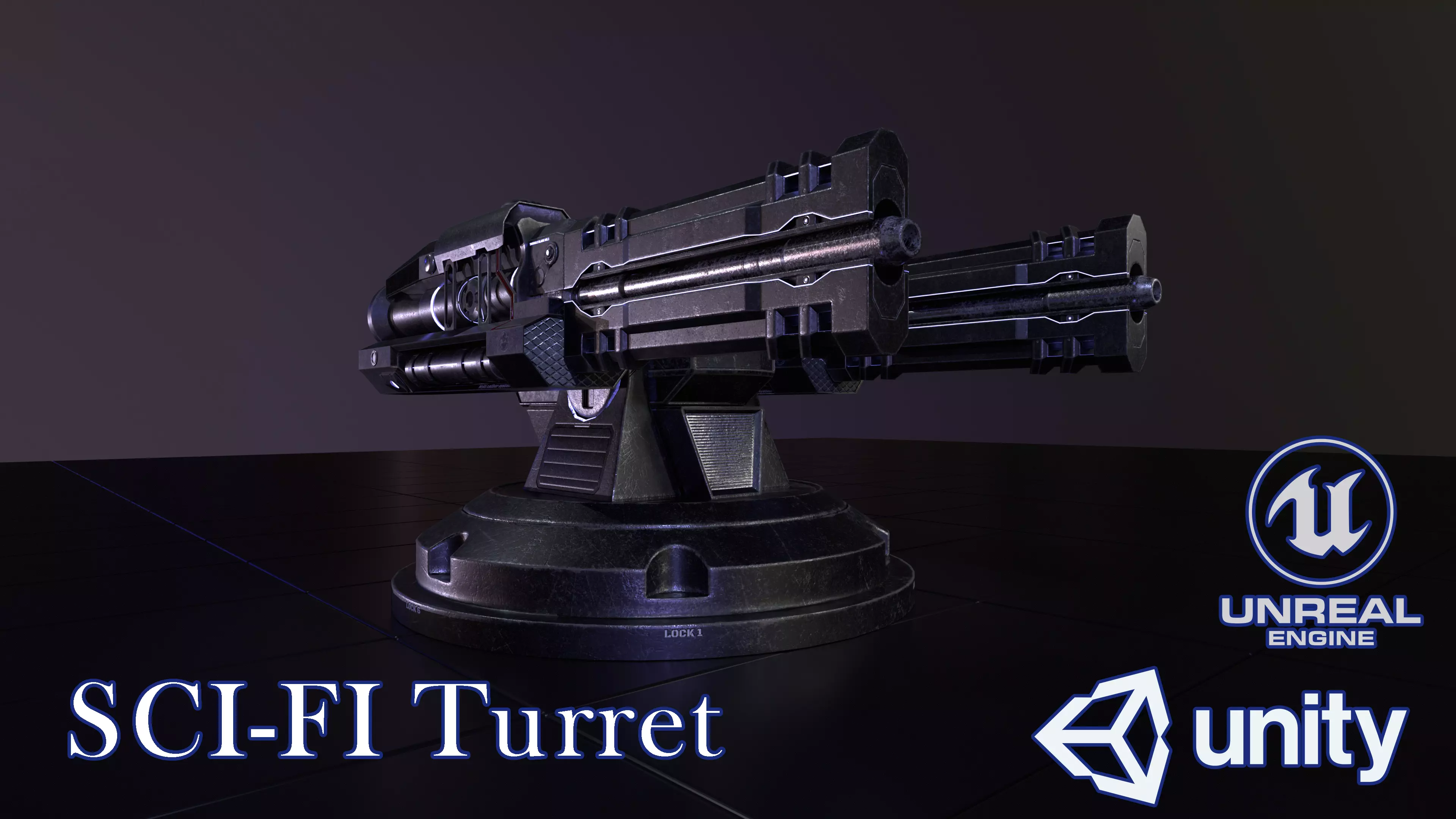 Sci-fi Turret for space ship or base Low-poly 3D model_0