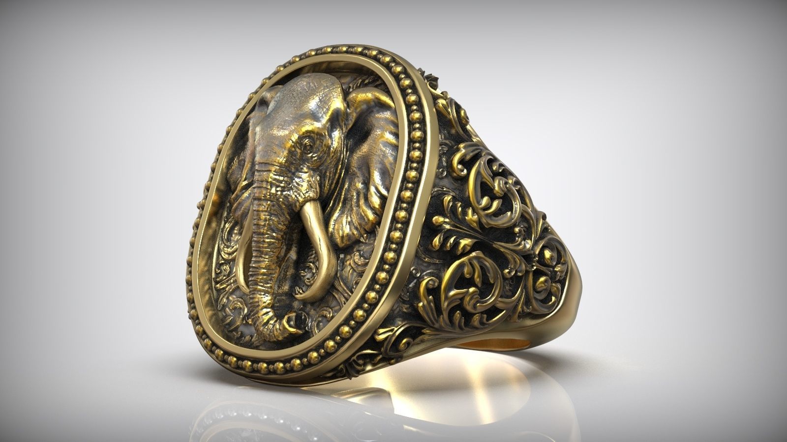 Elephant Head Antique Pattern Men Signet 3D print model_6